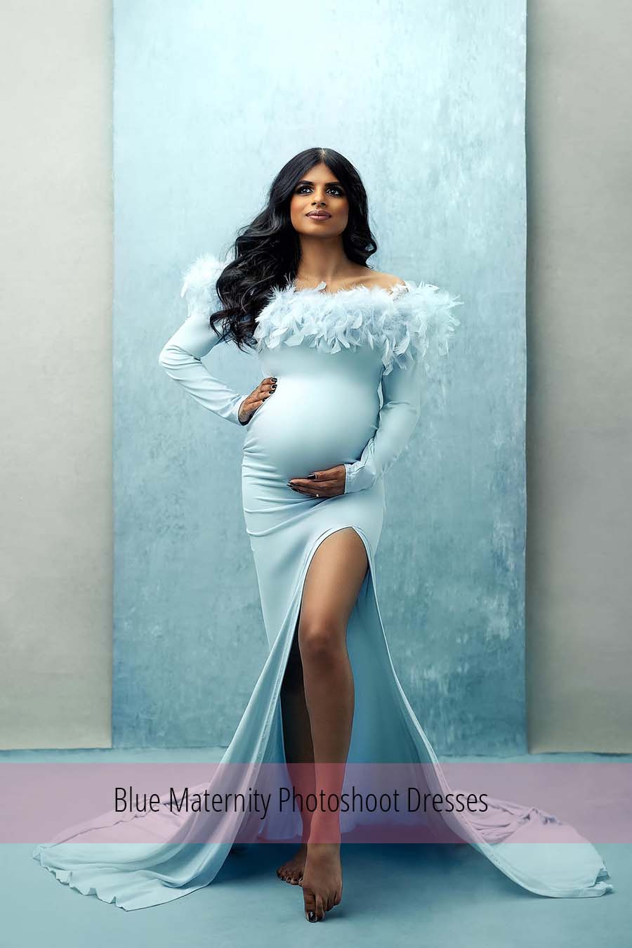 Blue Maternity Photoshoot Dresses | Mii-Estilo.com