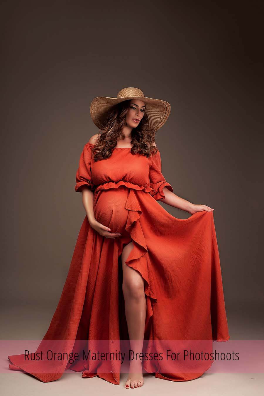 Rust Orange Maternity Dresses For Photoshoots | Mii-Estilo.com