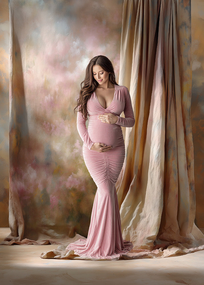 Blush Beige Backdrop – Romantic Painterly Studio Background for Portrait Photography