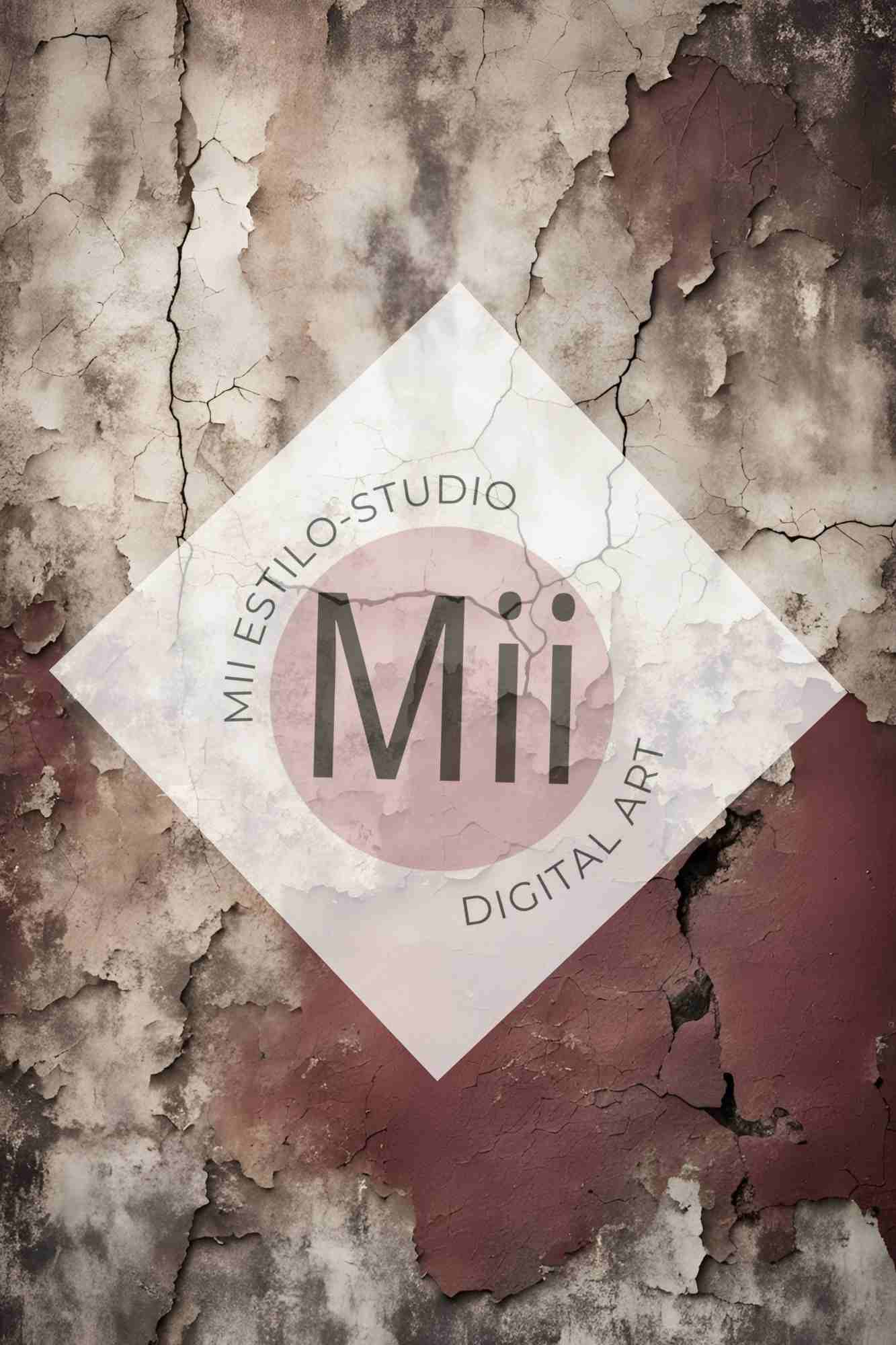 Anemone Vintage Cracked Plaster Digital Backdrop – Aged Red and Beige Peeling Wall Texture for Photography - Mii - Estilo