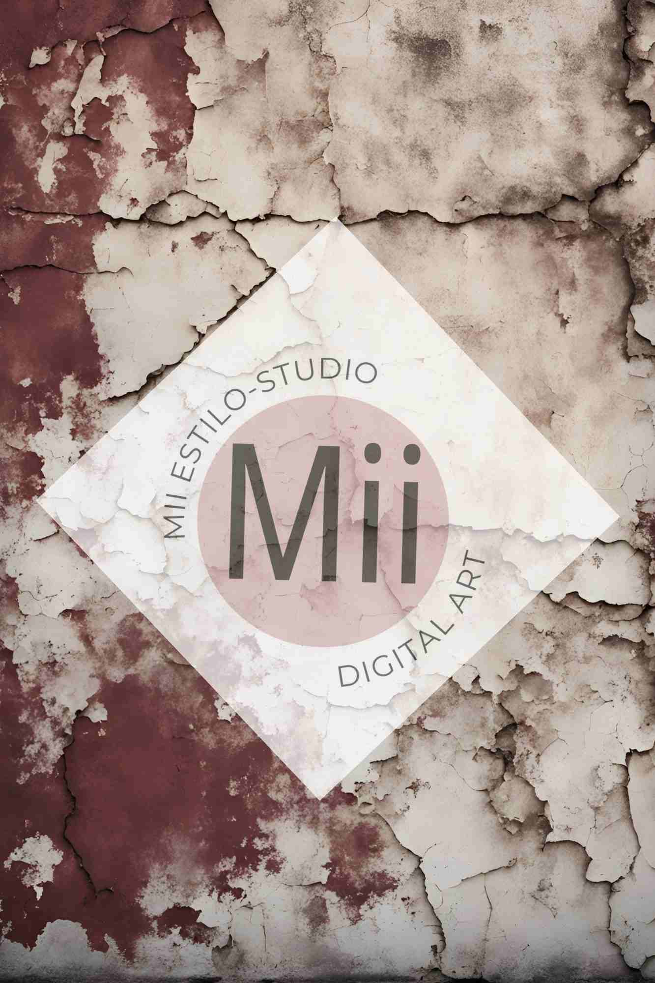 Anemone Vintage Cracked Plaster Digital Backdrop – Aged Red and Beige Peeling Wall Texture for Photography - Mii - Estilo