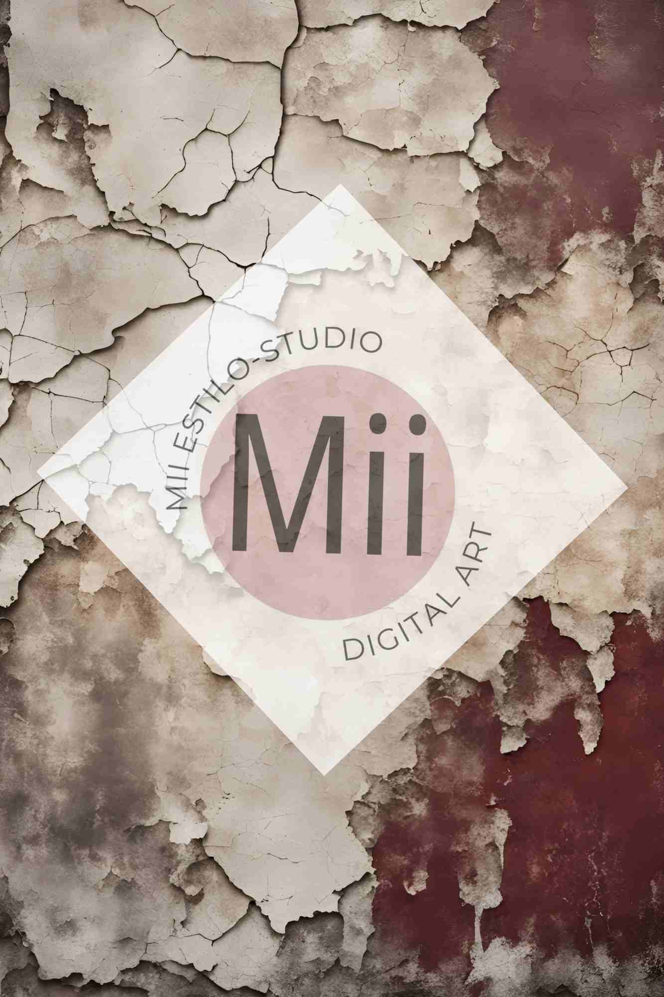 Anemone Vintage Cracked Plaster Digital Backdrop – Aged Red and Beige Peeling Wall Texture for Photography - Mii - Estilo