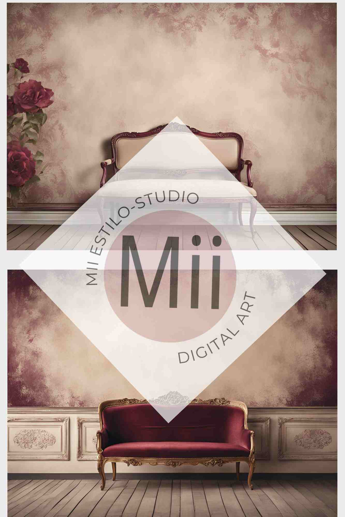 Anjer Elegant Vintage Sofa Digital Backdrop – Luxurious Rococo - Inspired Photography Background for Photoshop - Mii - Estilo