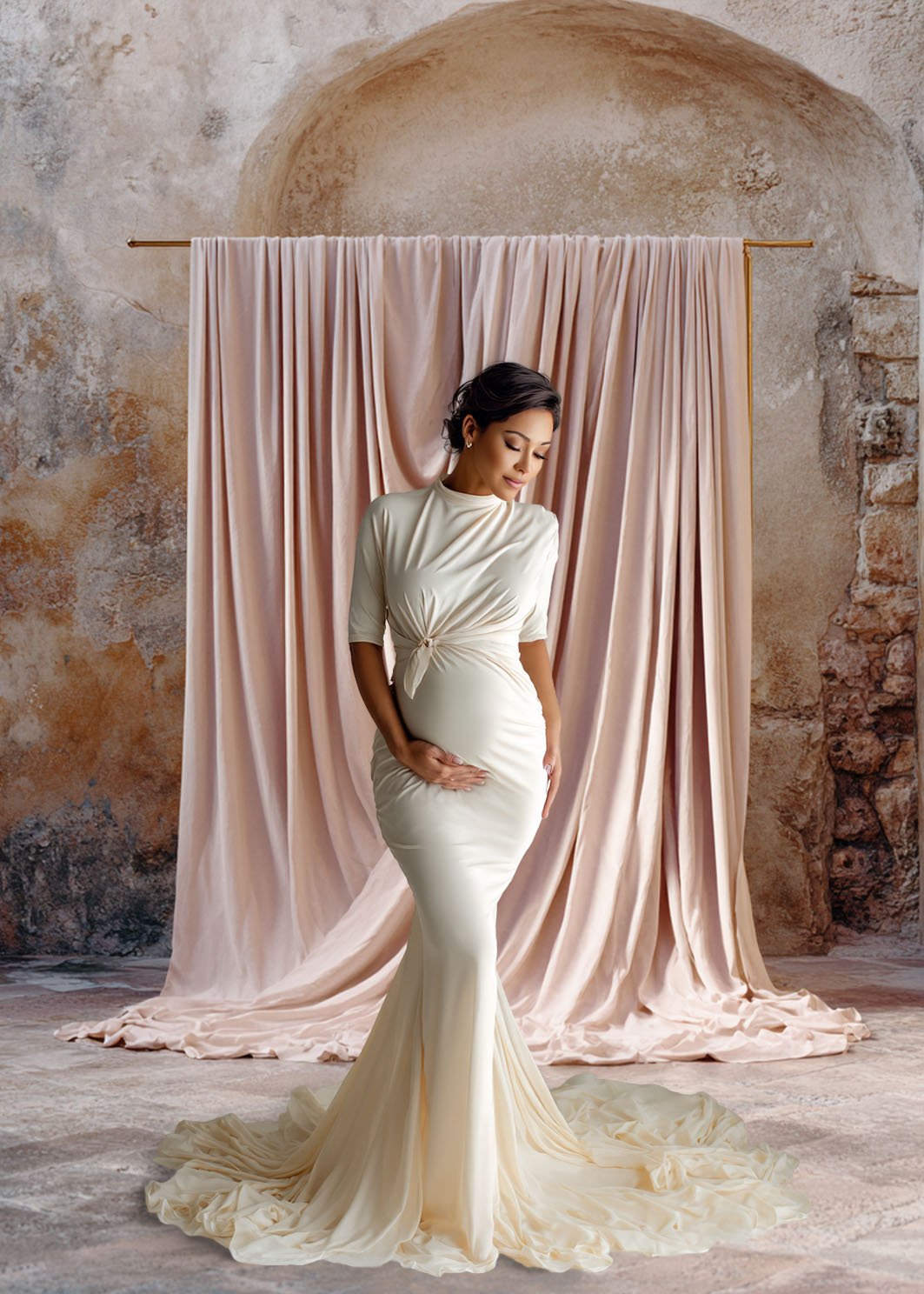 Blush Draped Fabric Backdrop Set (12) – Old World Textured Wall Fine Art Digital Backgrounds - Studio Mulder