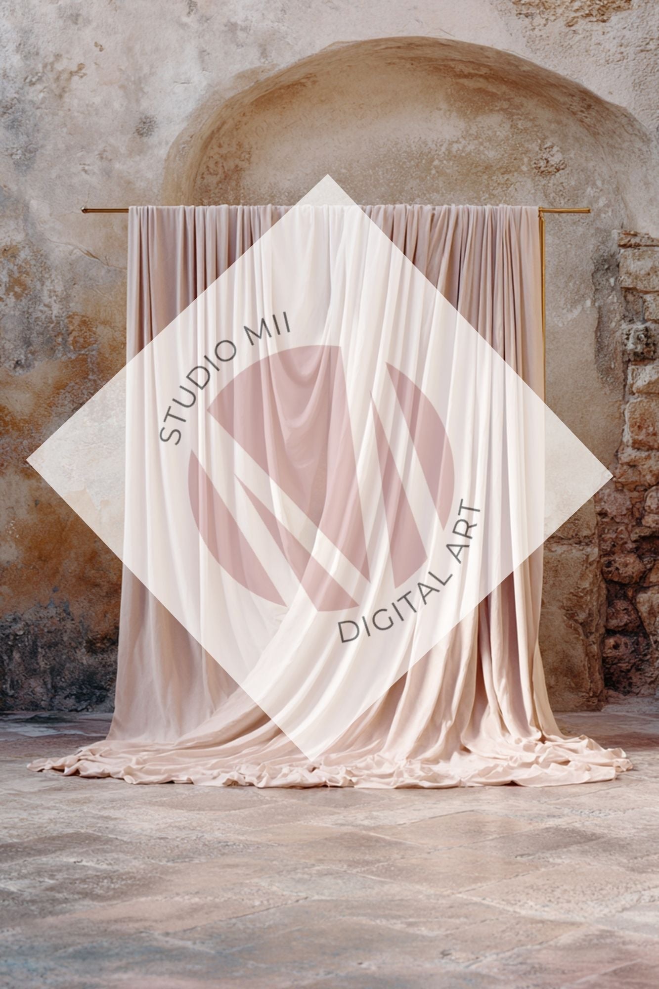 Blush Draped Fabric Backdrop Set (12) – Old World Textured Wall Fine Art Digital Backgrounds - Studio Mulder