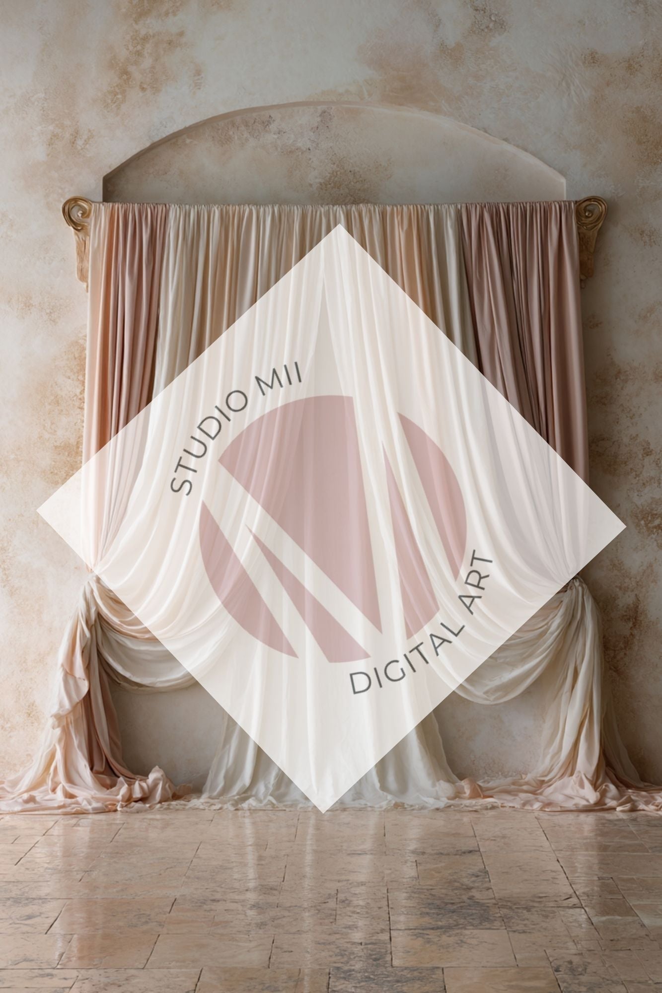 Blush Draped Fabric Backdrop Set (12) – Old World Textured Wall Fine Art Digital Backgrounds - Studio Mulder