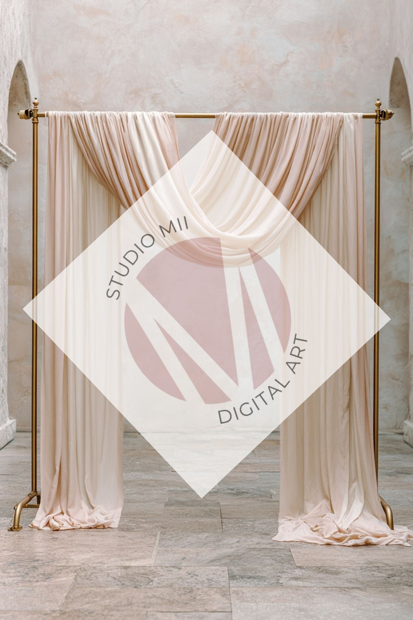 Blush Draped Fabric Backdrop Set (12) – Old World Textured Wall Fine Art Digital Backgrounds - Studio Mulder