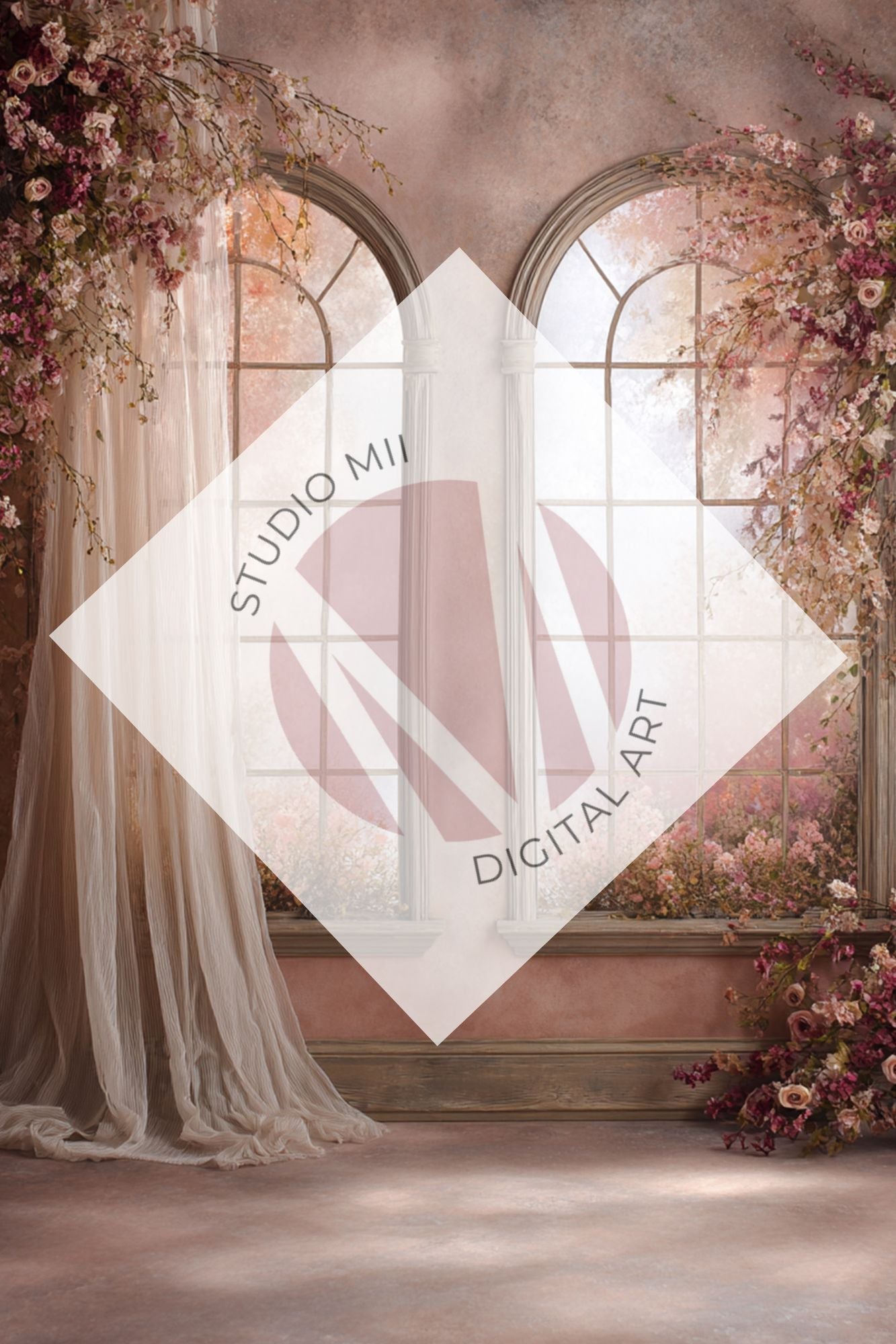 Blush/purple Floral Window Digital Backdrop Collection – Fine Art Photography Backgrounds - Studio Mulder