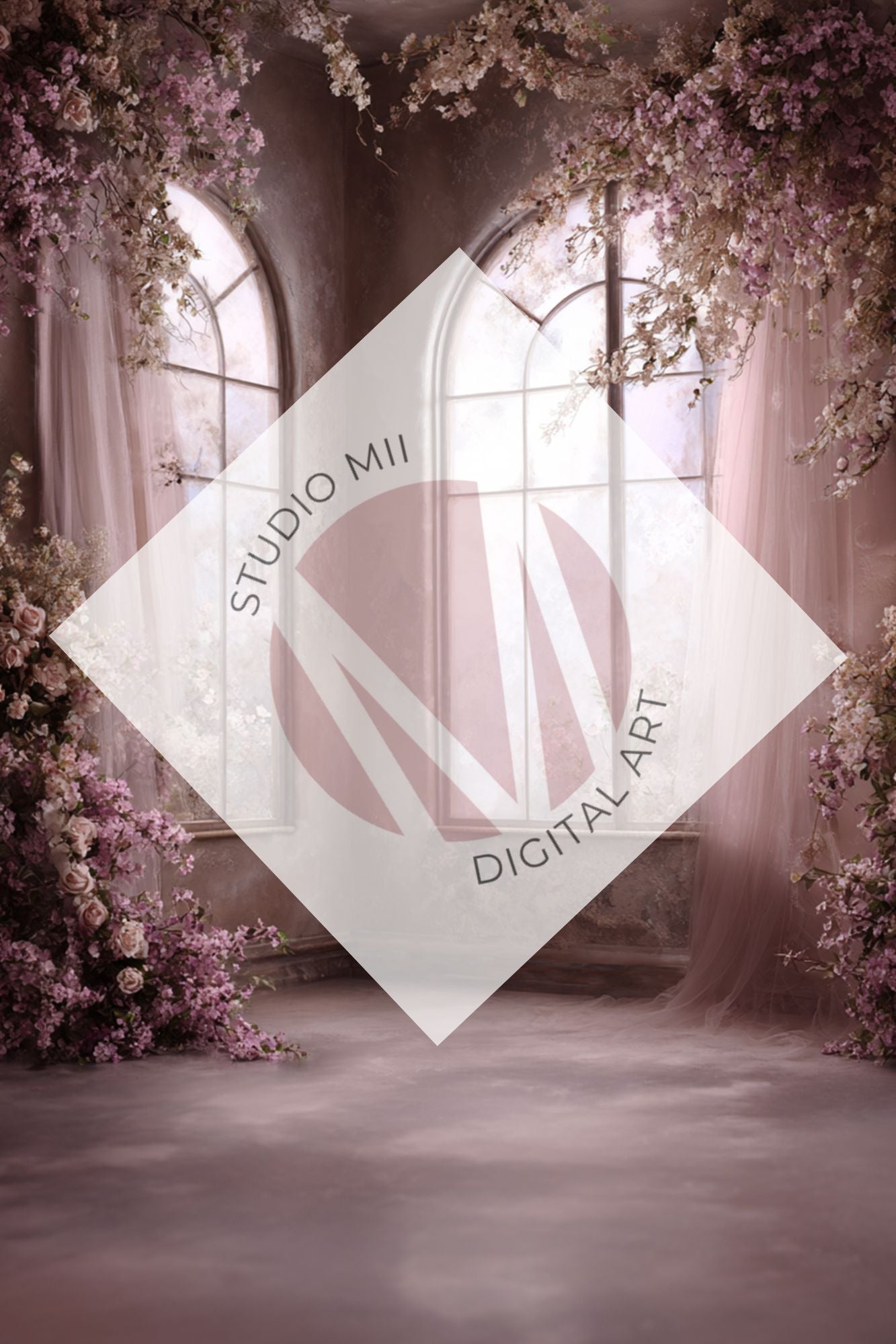 Blush/purple Floral Window Digital Backdrop Collection – Fine Art Photography Backgrounds - Studio Mulder