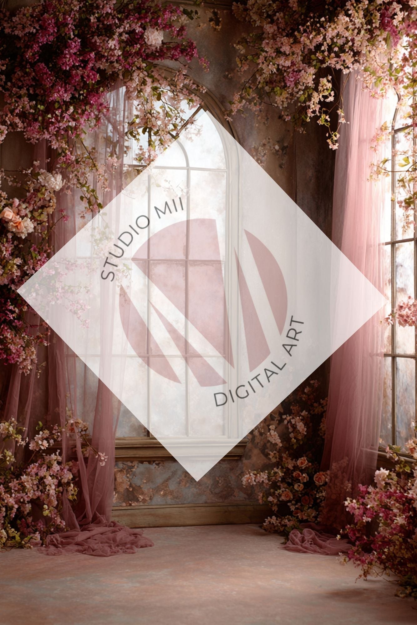 Blush/purple Floral Window Digital Backdrop Collection – Fine Art Photography Backgrounds - Studio Mulder
