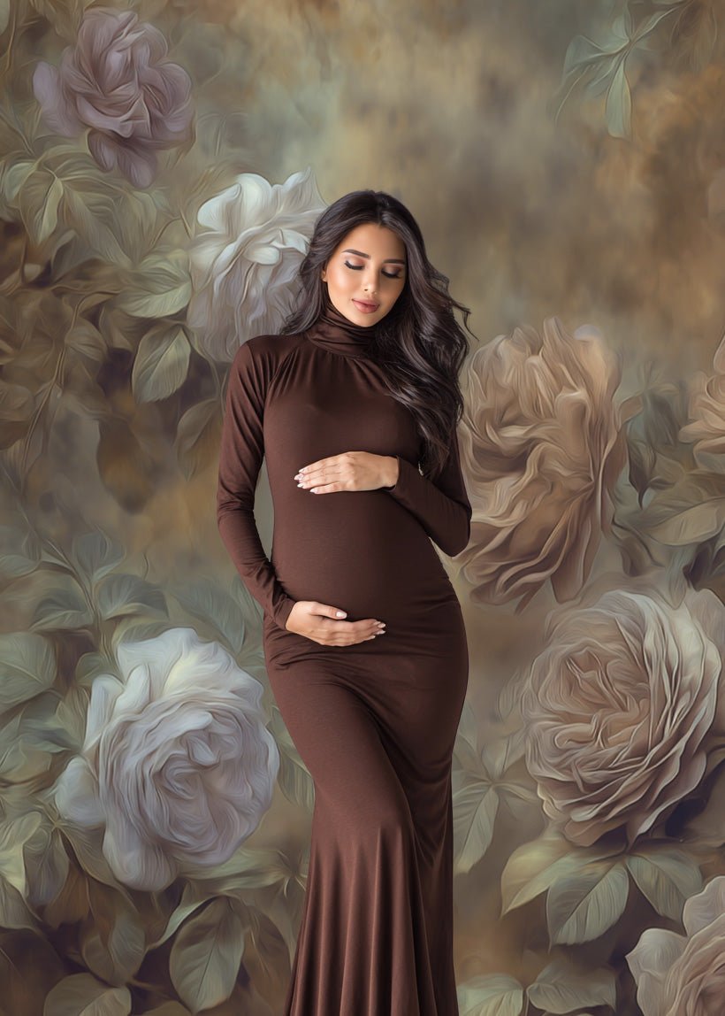 Digital Floral Backdrop for Maternity Photography – Elegant Studio Background for Timeless Portraits - Mii - Estilo