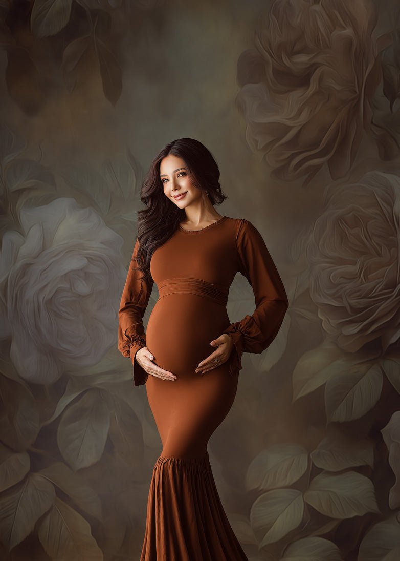 Digital Floral Backdrop for Maternity Photography – Elegant Studio Background for Timeless Portraits - Mii - Estilo