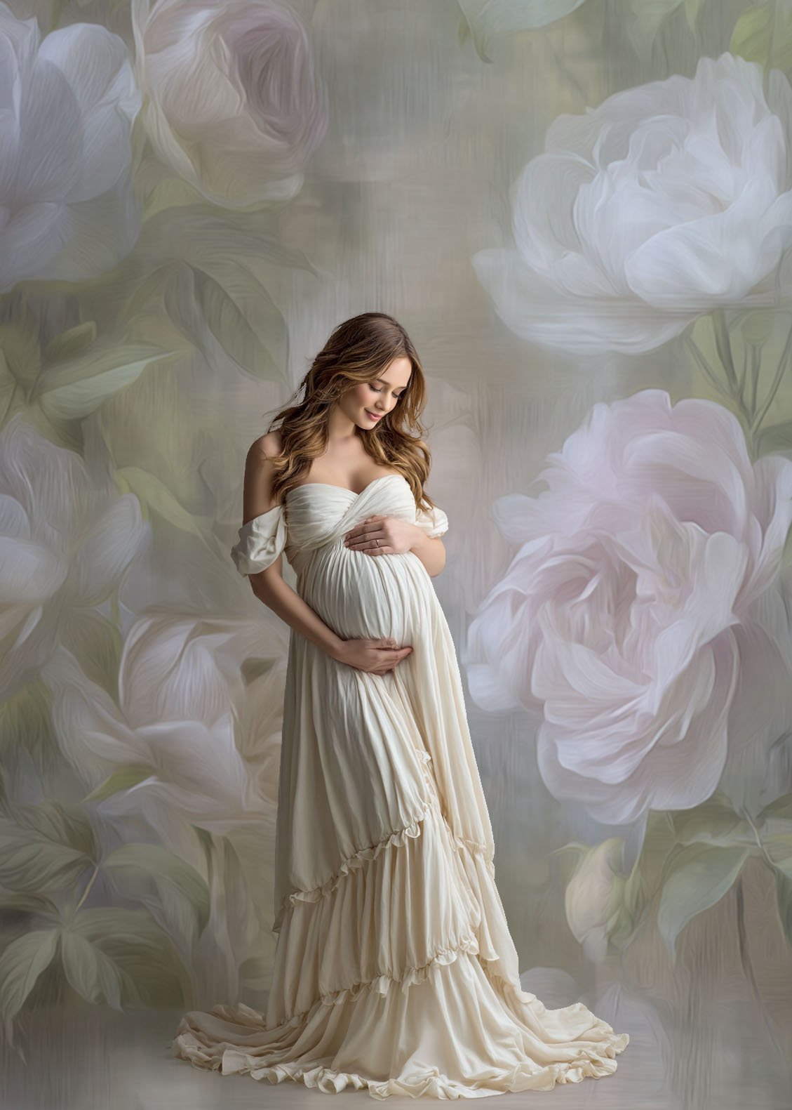 Digital Floral Backdrop for Maternity Photography – Elegant Studio Background for Timeless Portraits - Mii - Estilo