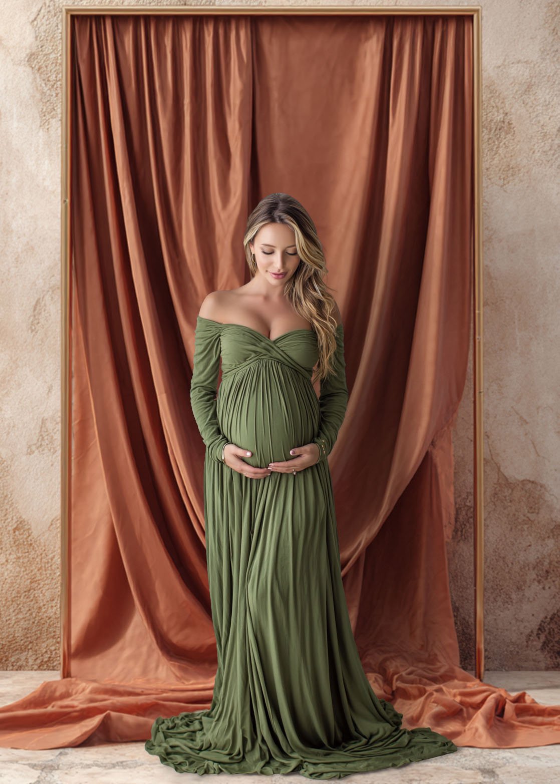 Draped Linen Studio Backdrop Set - Rust orange – Vintage Textured Wall, Fine Art Digital Backgrounds - Mii - Estilo