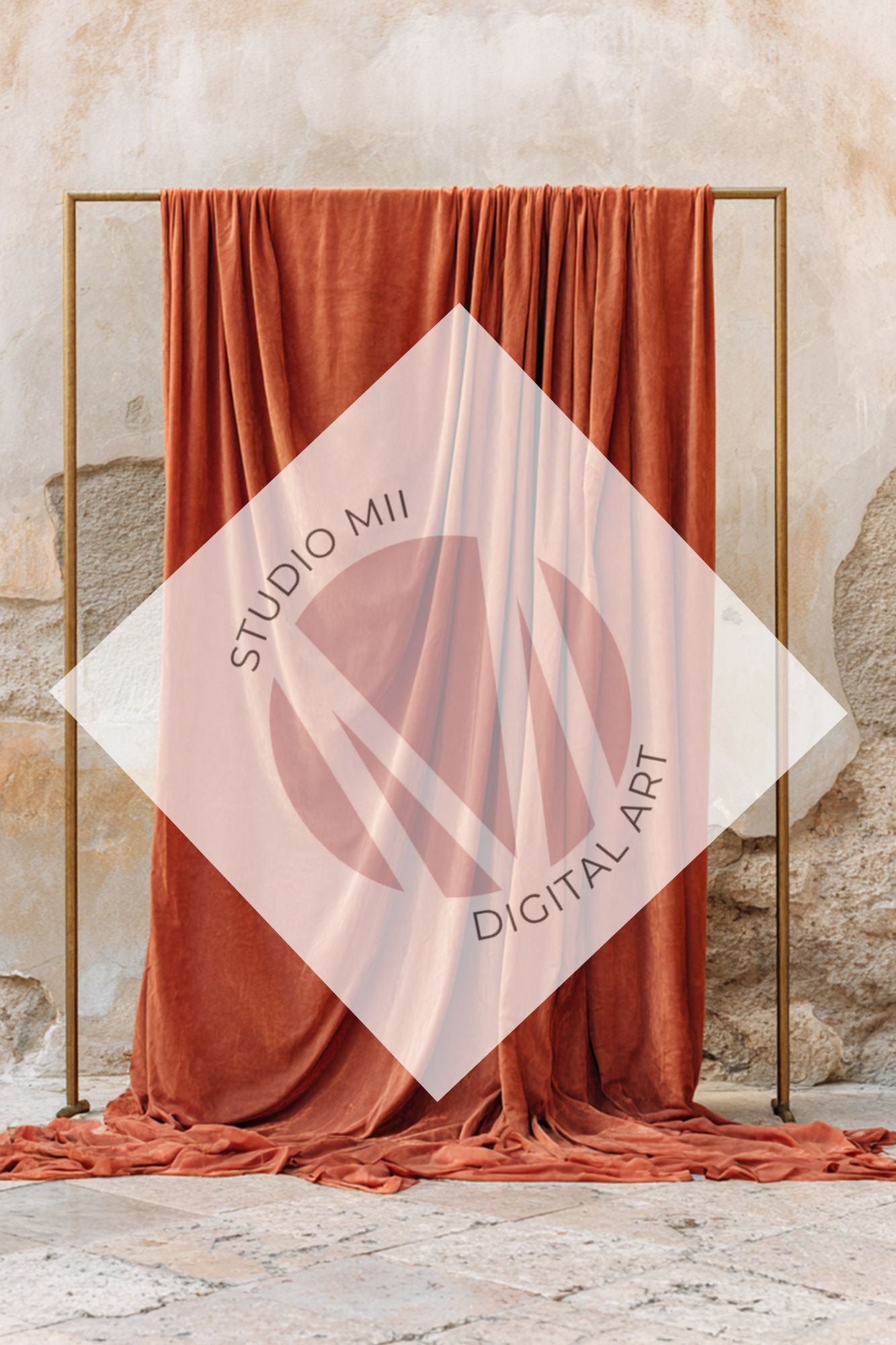 Draped Linen Studio Backdrop Set - Rust orange – Vintage Textured Wall, Fine Art Digital Backgrounds - Mii - Estilo