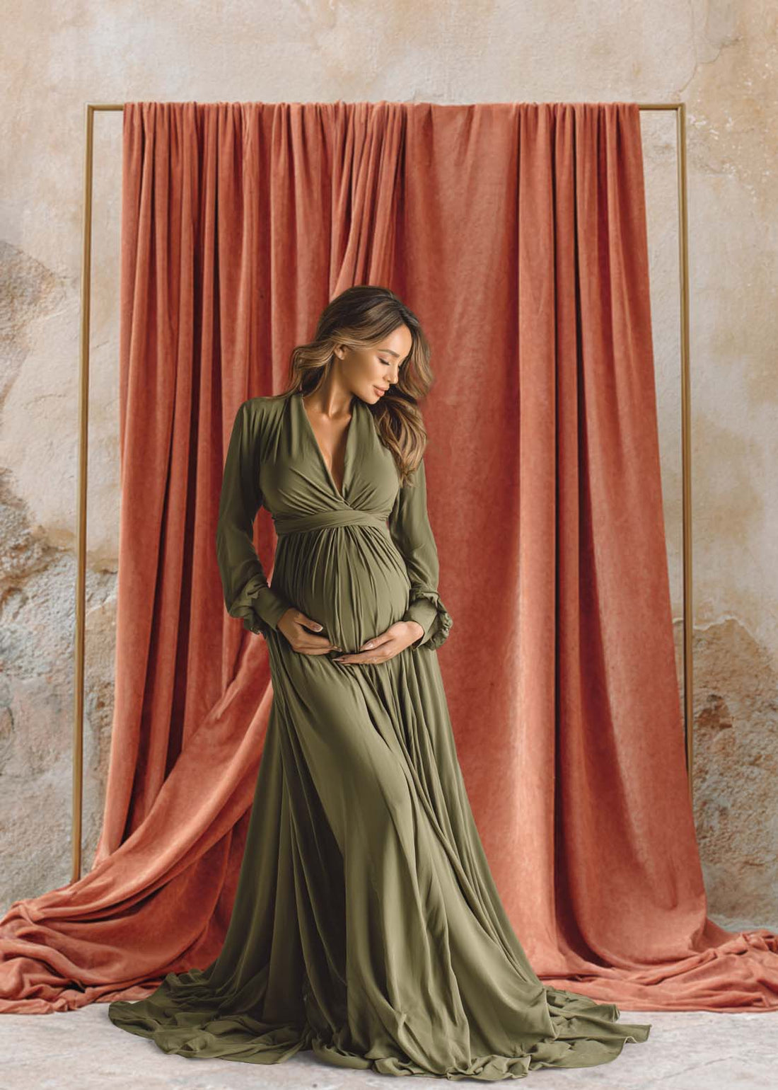 Draped Linen Studio Backdrop Set - Rust orange – Vintage Textured Wall, Fine Art Digital Backgrounds - Mii - Estilo