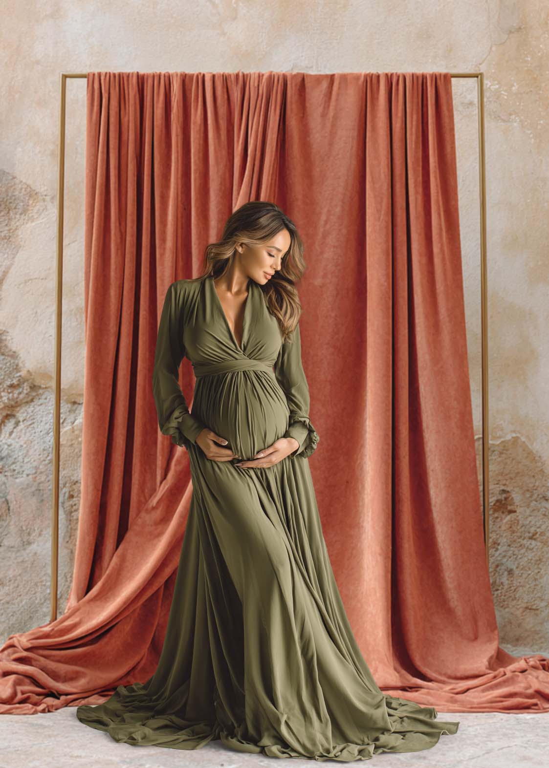 Draped Linen Studio Backdrop Set - Rust orange – Vintage Textured Wall, Fine Art Digital Backgrounds - Mii - Estilo