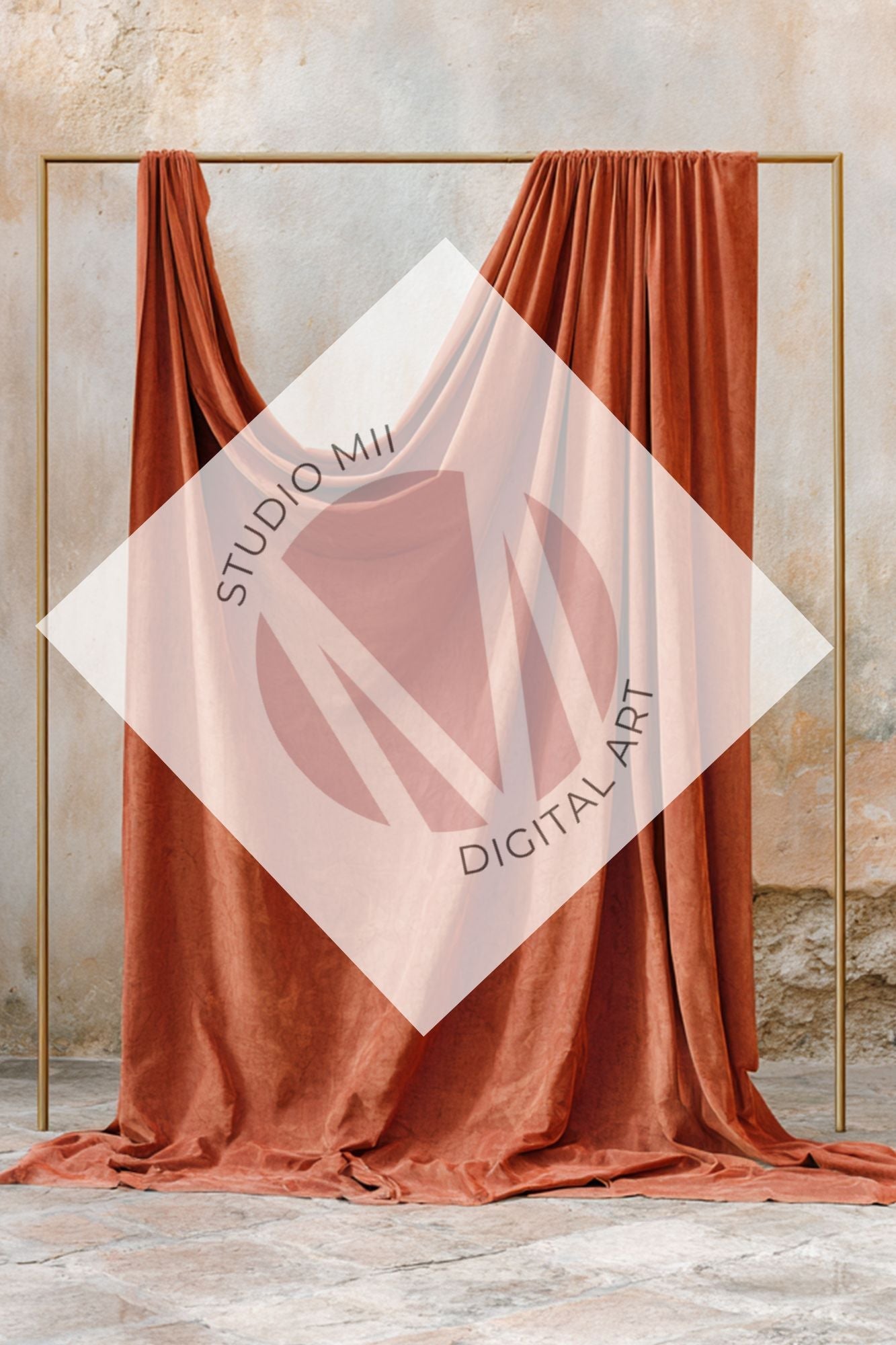 Draped Linen Studio Backdrop Set - Rust orange – Vintage Textured Wall, Fine Art Digital Backgrounds - Mii - Estilo