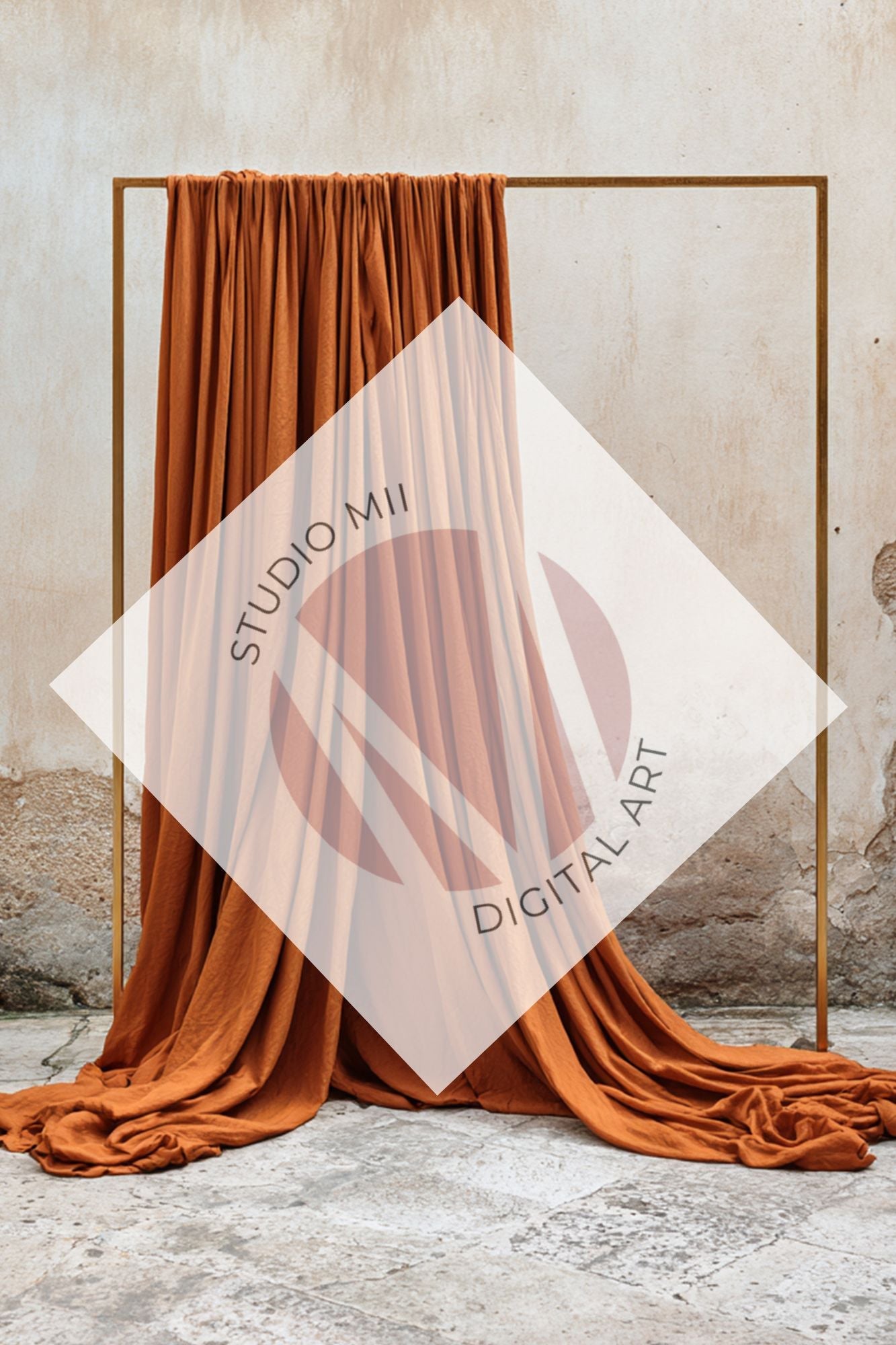 Draped Linen Studio Backdrop Set - Rust orange – Vintage Textured Wall, Fine Art Digital Backgrounds - Mii - Estilo