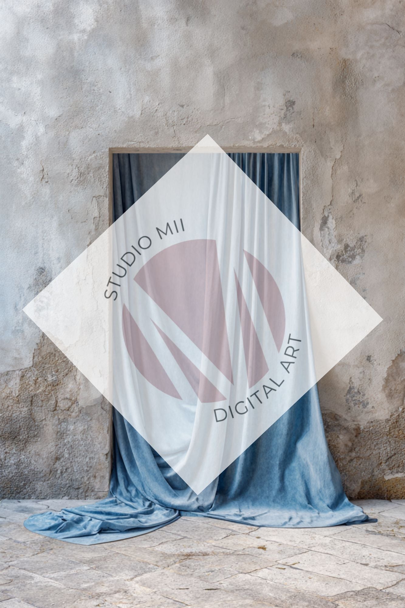 Dusty Blue Draped Fabric Backdrop Set (12) – Old World Textured Wall Fine Art Digital Backgrounds - Studio Mulder