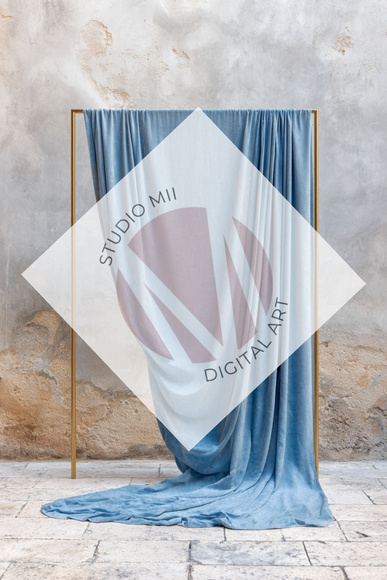 Dusty Blue Draped Fabric Backdrop Set (12) – Old World Textured Wall Fine Art Digital Backgrounds - Studio Mulder