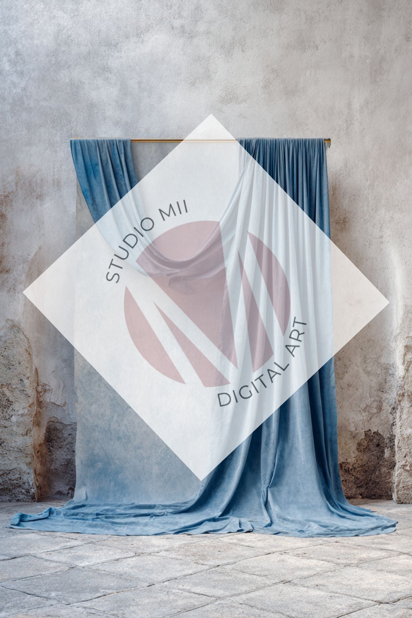 Dusty Blue Draped Fabric Backdrop Set (12) – Old World Textured Wall Fine Art Digital Backgrounds - Studio Mulder