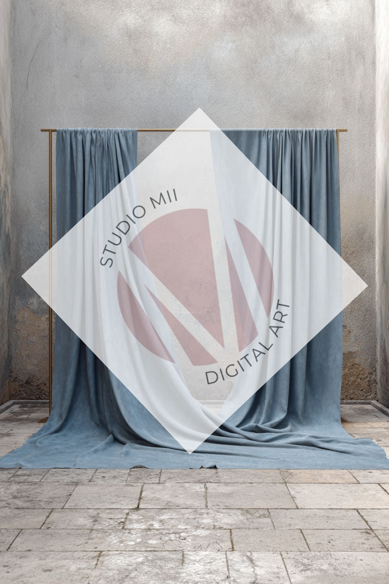 Dusty Blue Draped Fabric Backdrop Set (12) – Old World Textured Wall Fine Art Digital Backgrounds - Studio Mulder