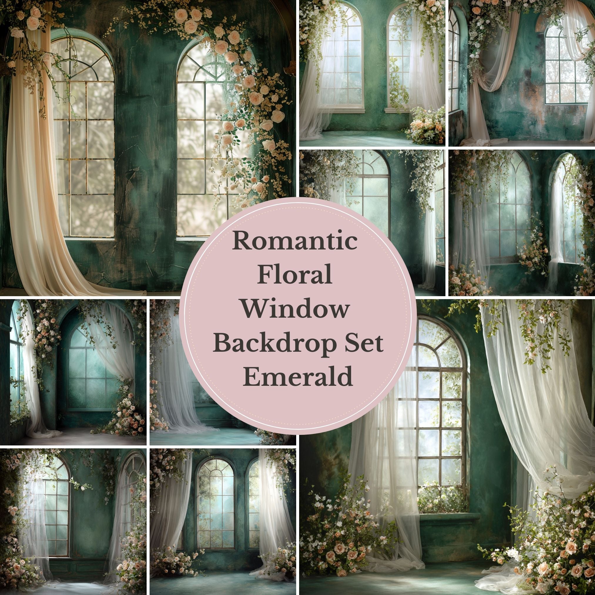 Emerald Floral Window Digital Backdrop Collection – Fine Art Photography Backgrounds - Studio Mulder