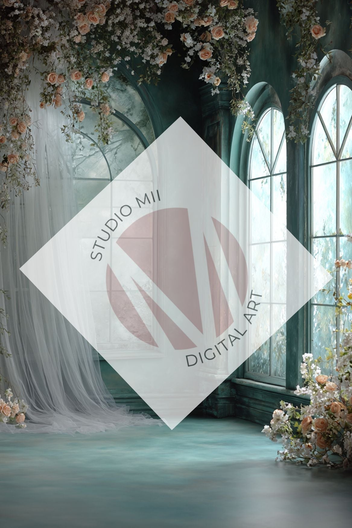 Emerald Floral Window Digital Backdrop Collection – Fine Art Photography Backgrounds - Studio Mulder