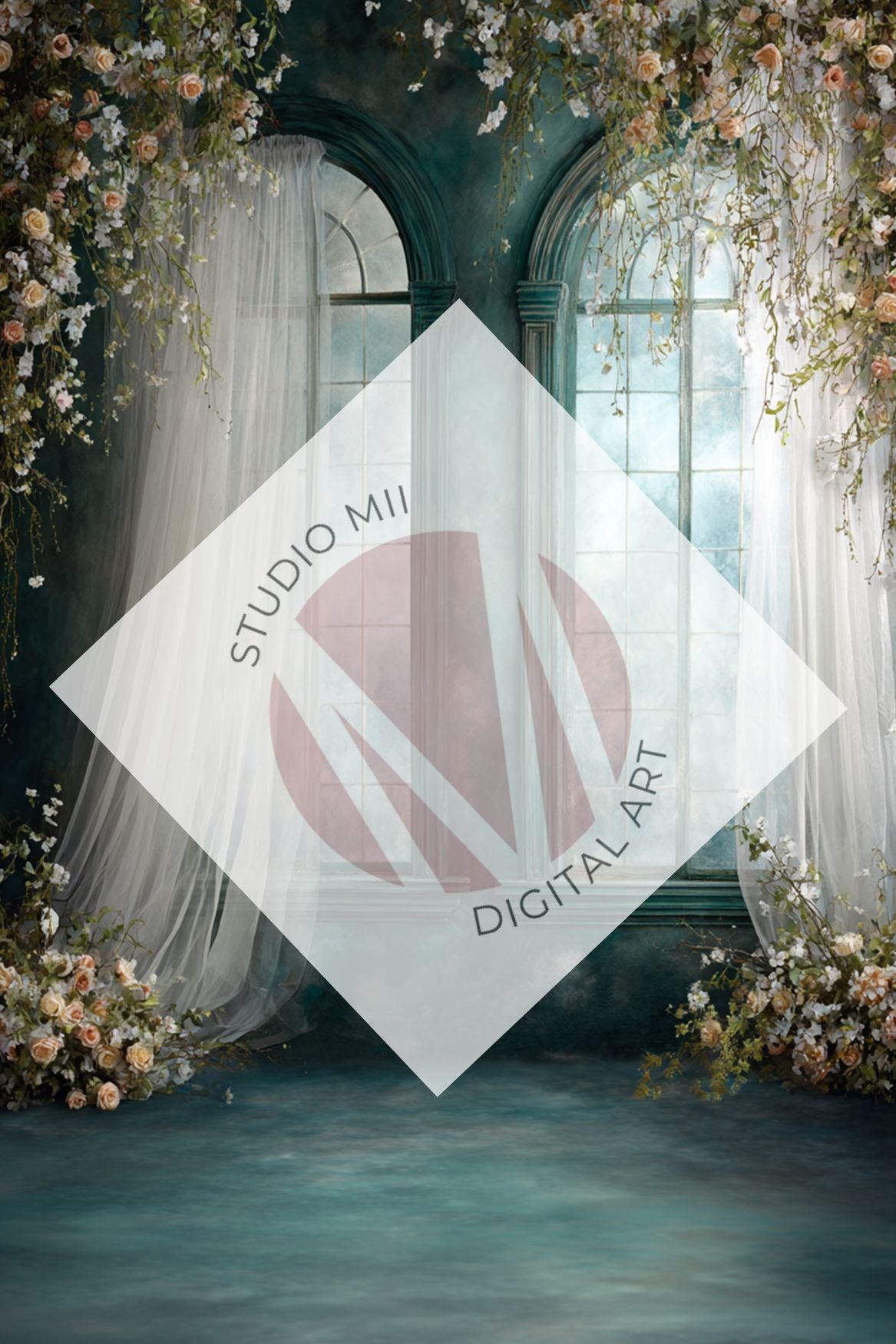 Emerald Floral Window Digital Backdrop Collection – Fine Art Photography Backgrounds - Studio Mulder