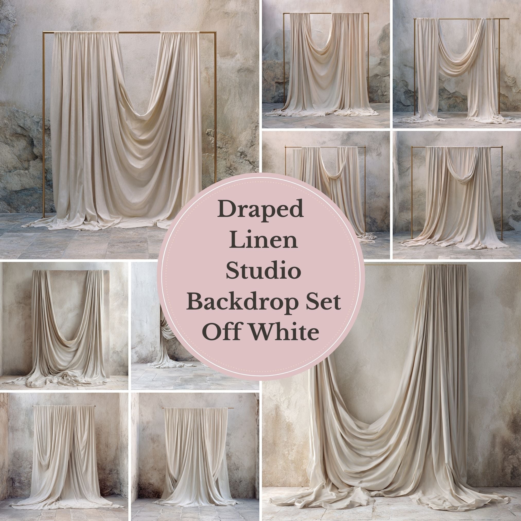 Ivory Draped Fabric Backdrop Set (12) – Old World Textured Wall Fine Art Digital Backgrounds - Studio Mulder