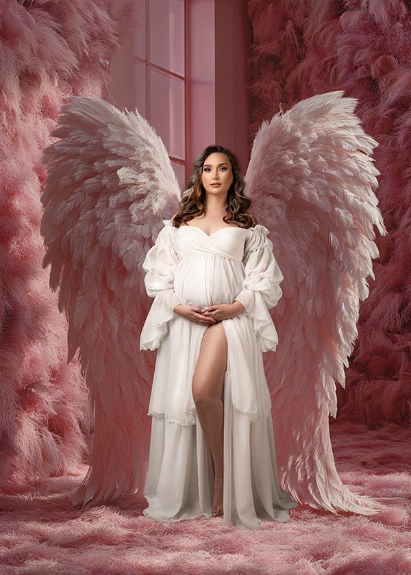 Pink Angel Wings Backdrop – Heavenly Digital Background for Newborn and Portrait Photography - Mii - Estilo