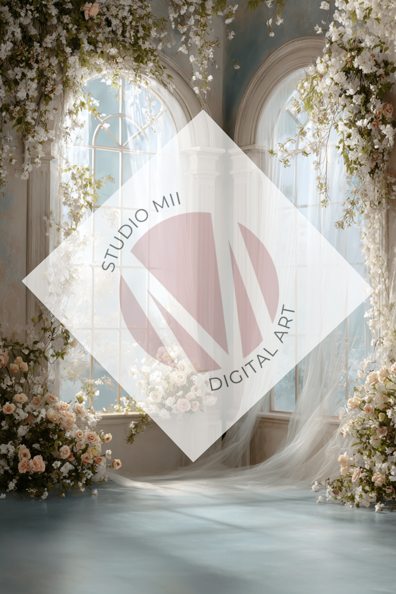 Romantic Floral Window Digital Backdrop Set – Fine Art Photography Backgrounds for Newborn, Maternity & Child Portraits - Studio Mulder