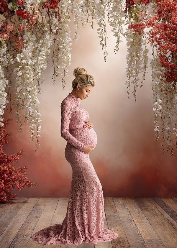 Romantic Pink and Red Floral Backdrop – Elegant Blossom Arch with Soft Pastel Gradient Wall - Mii - Estilo