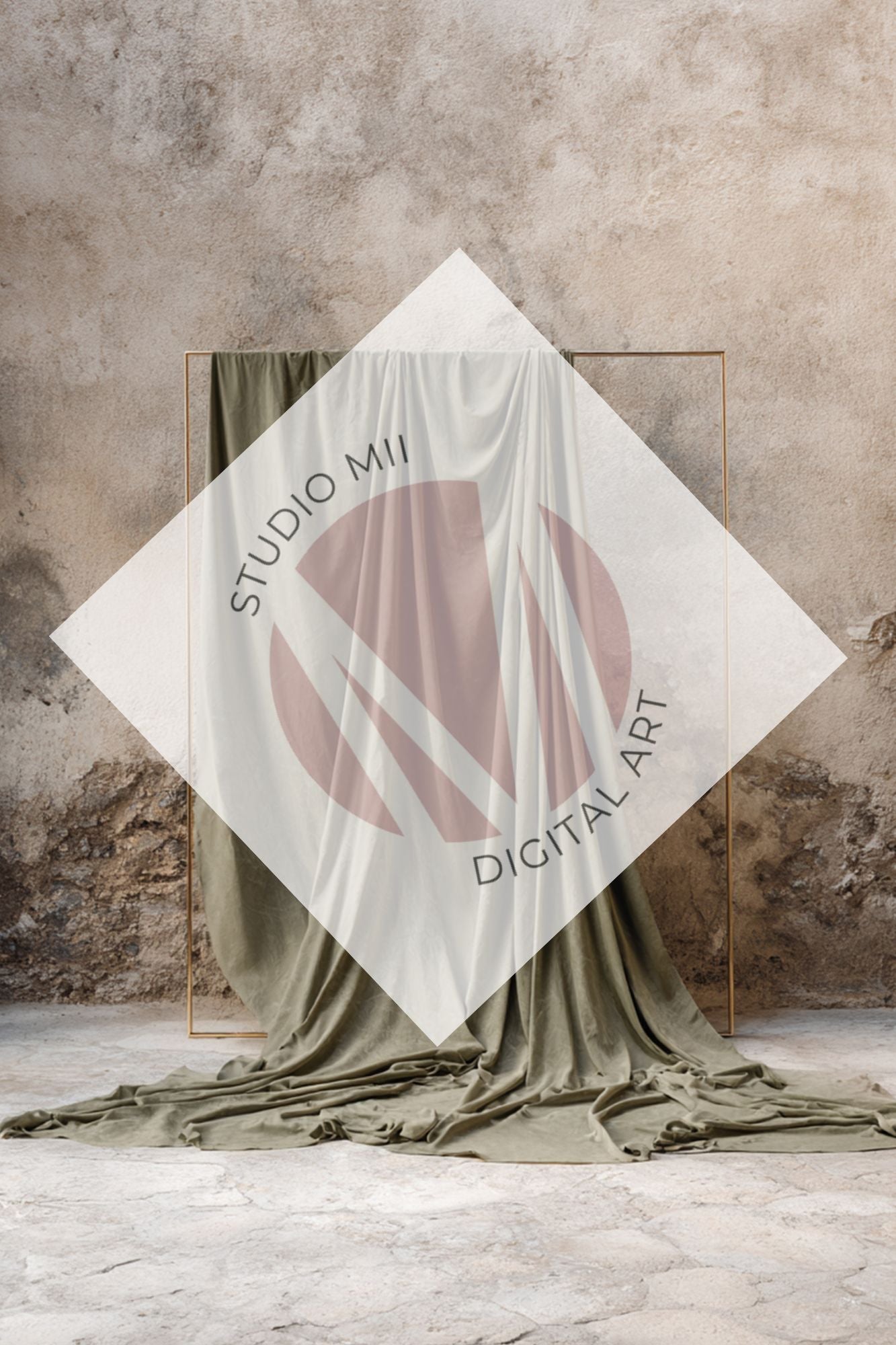 Sage Draped Linen Backdrop – Old World Textured Wall Fine Art Digital Background - Studio Mulder