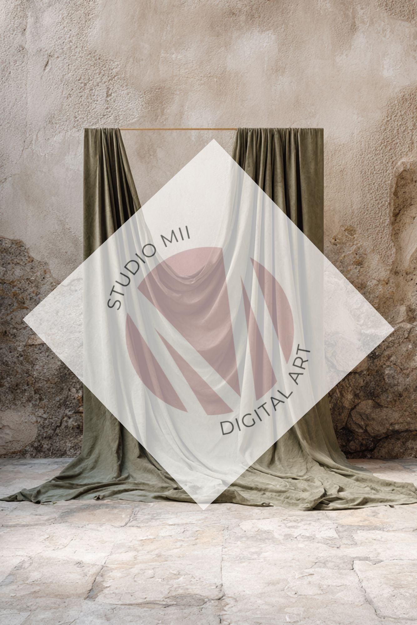 Sage Draped Linen Backdrop – Old World Textured Wall Fine Art Digital Background - Studio Mulder