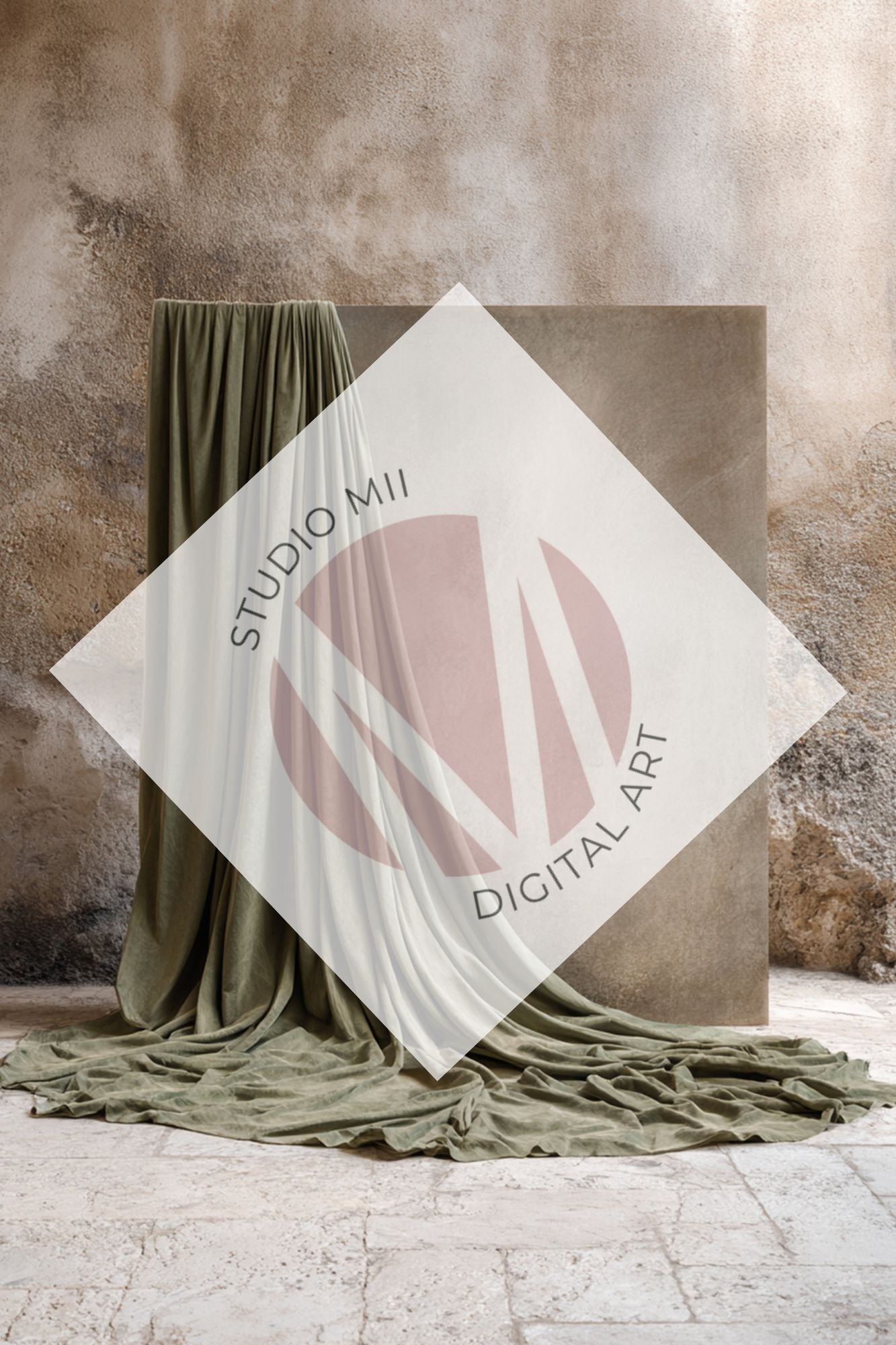 Sage Draped Linen Backdrop – Old World Textured Wall Fine Art Digital Background - Studio Mulder