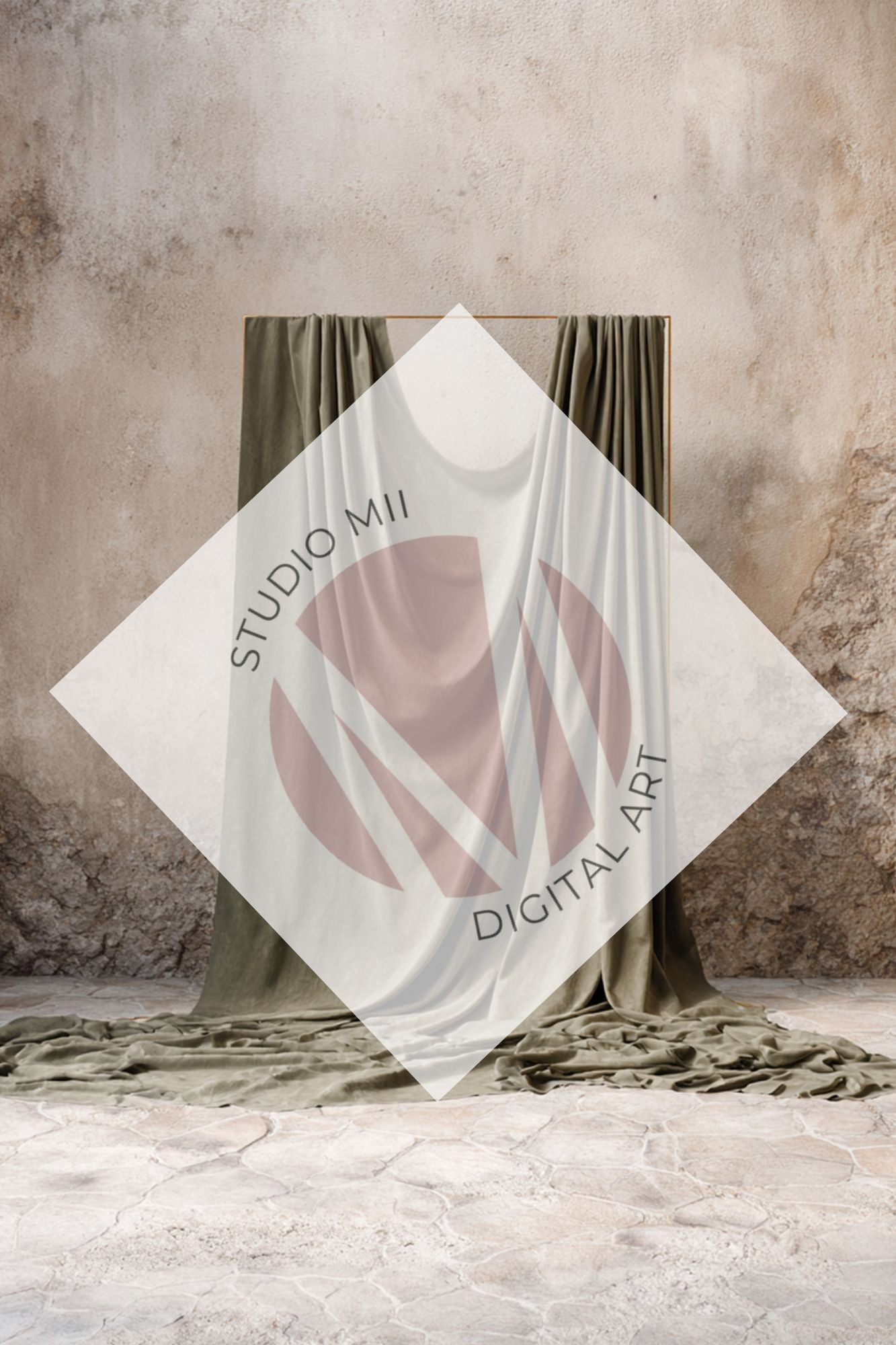 Sage Draped Linen Backdrop – Old World Textured Wall Fine Art Digital Background - Studio Mulder