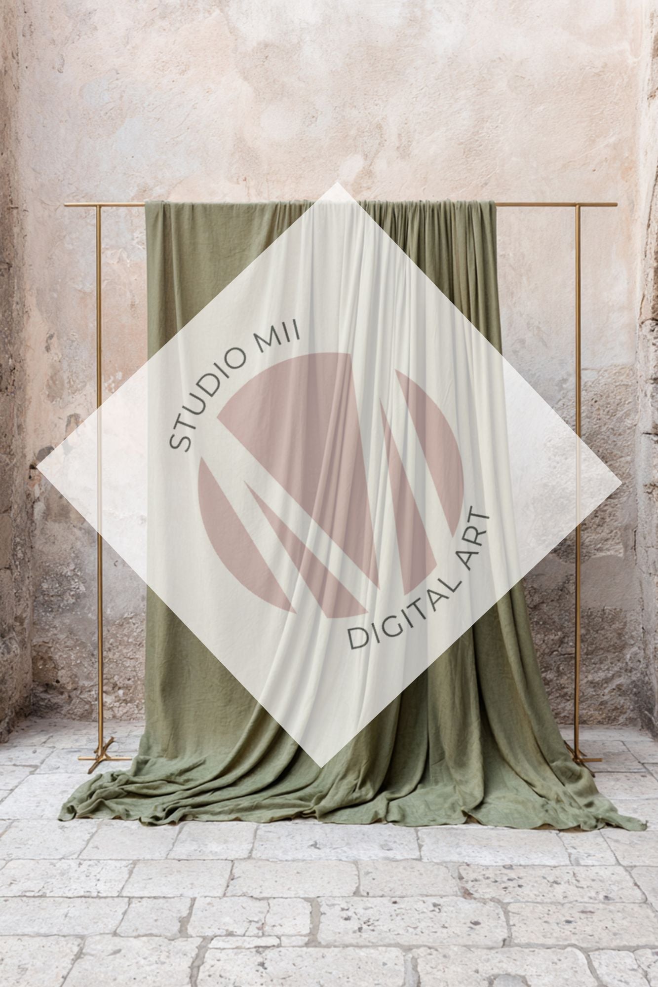 Sage Draped Linen Backdrop – Old World Textured Wall Fine Art Digital Background - Studio Mulder