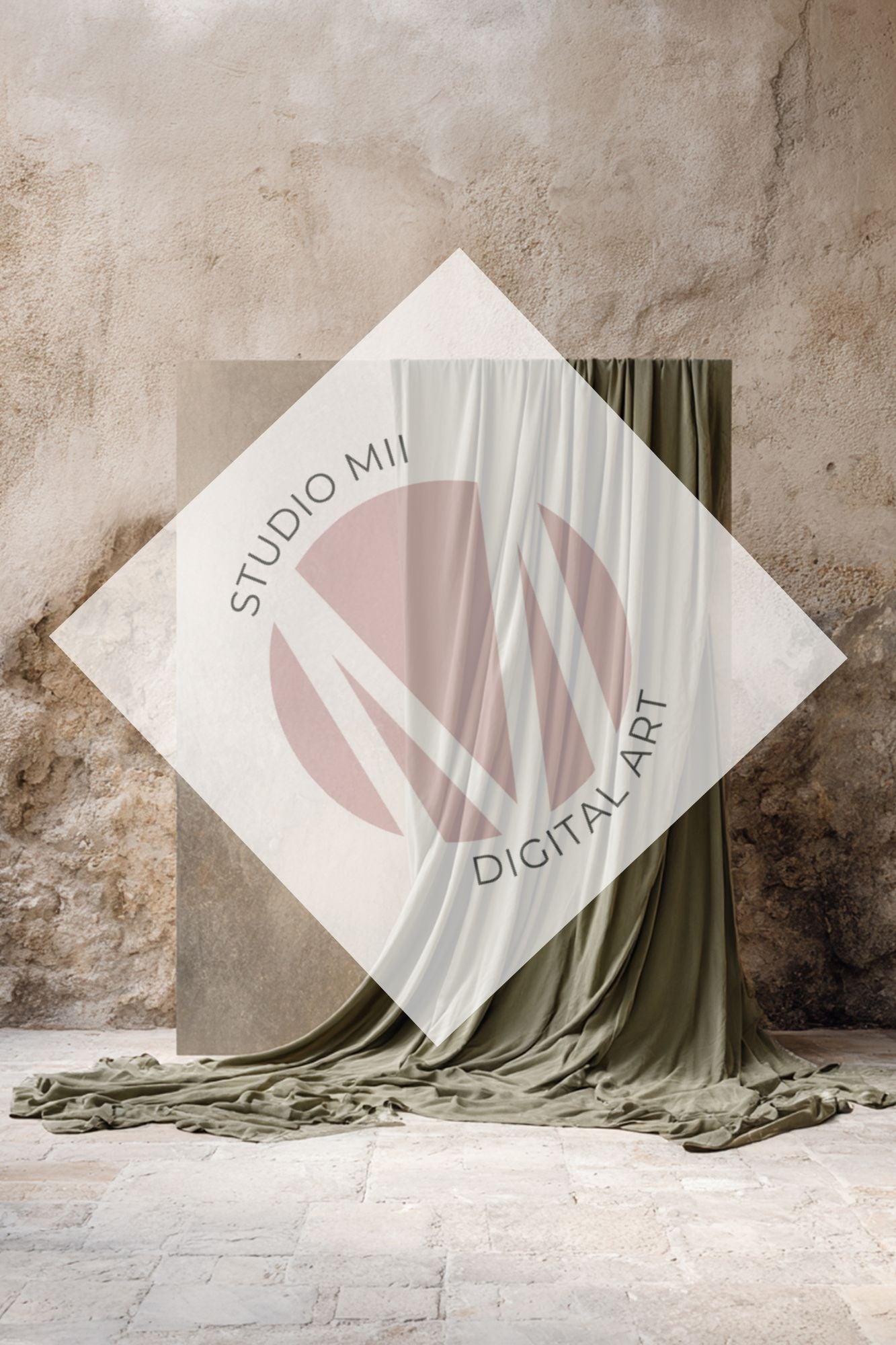 Sage Draped Linen Backdrop – Old World Textured Wall Fine Art Digital Background - Studio Mulder