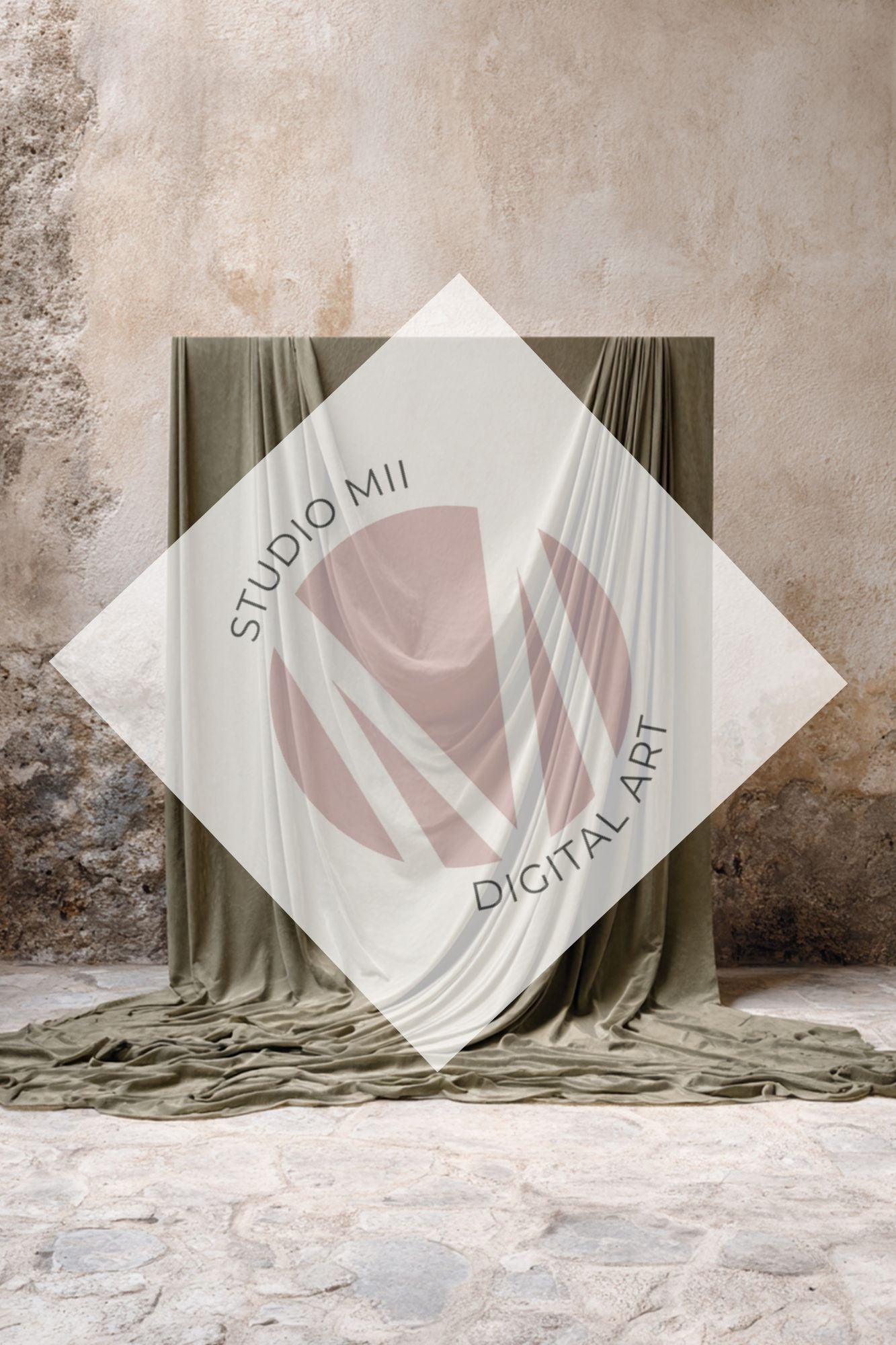 Sage Draped Linen Backdrop – Old World Textured Wall Fine Art Digital Background - Studio Mulder