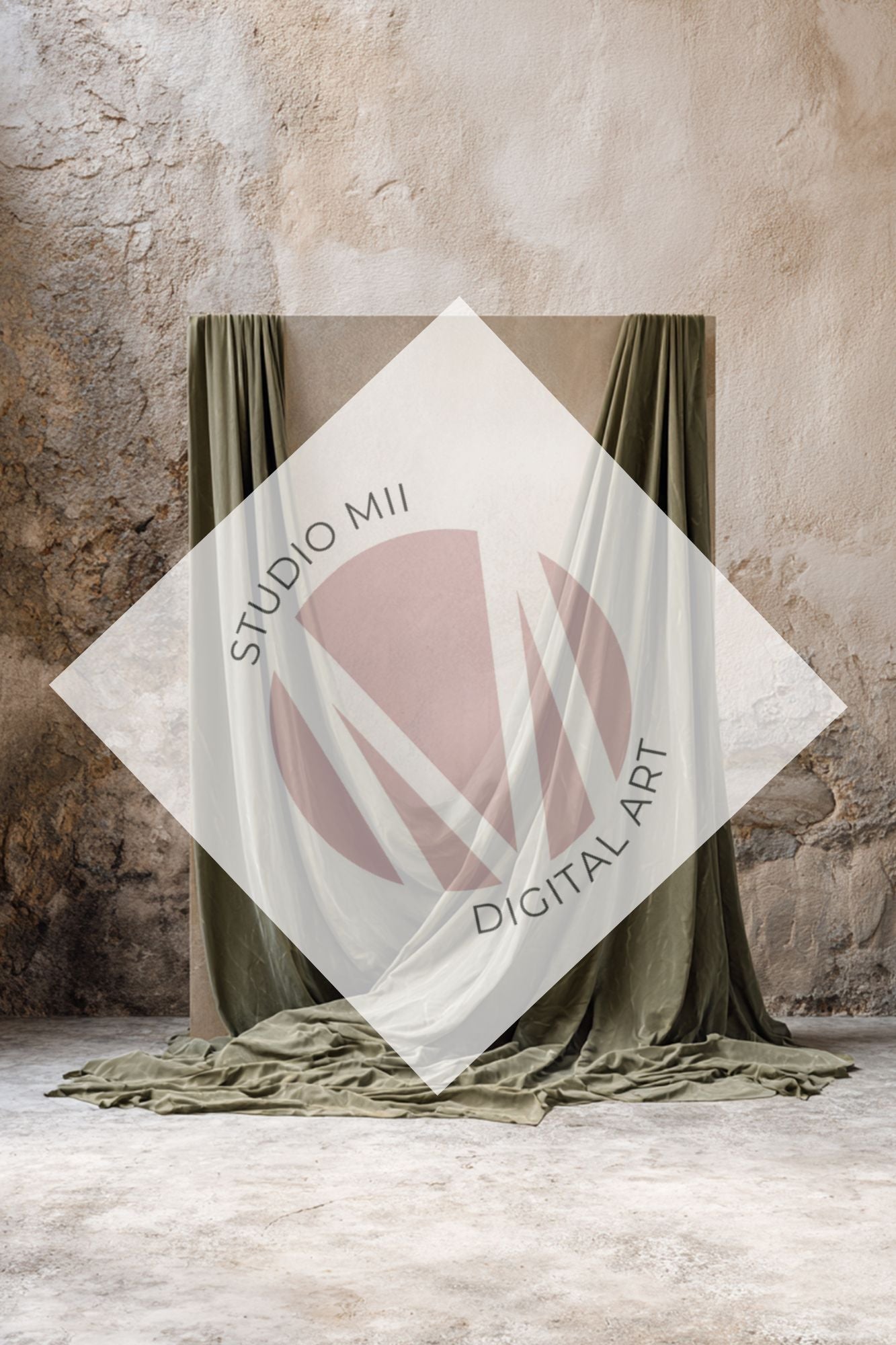 Sage Draped Linen Backdrop – Old World Textured Wall Fine Art Digital Background - Studio Mulder
