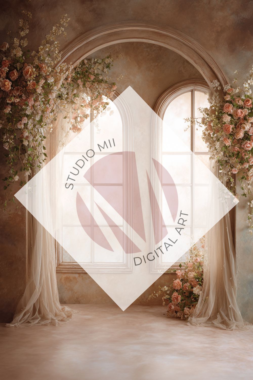 Terracotta Floral Window Digital Backdrop Collection – Fine Art Photography Backgrounds - Studio Mulder