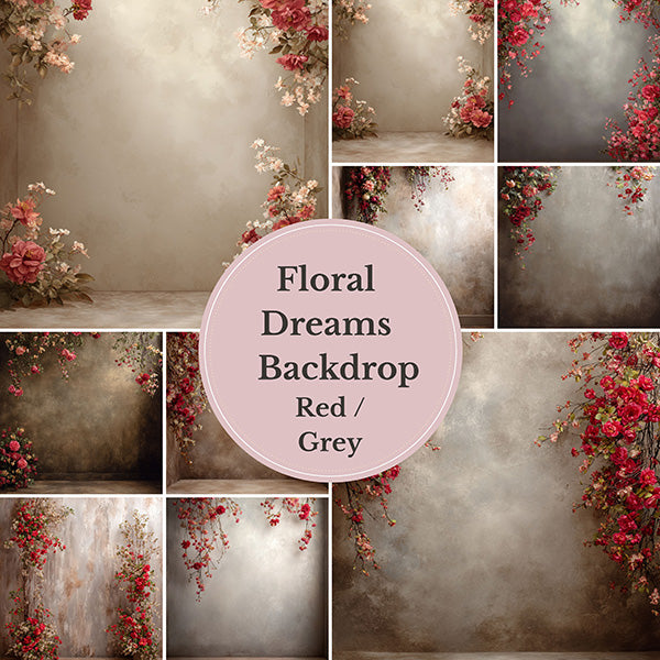 Romantic Red Blossom Backdrop – Hanging Roses on Soft Beige Textured Wall
