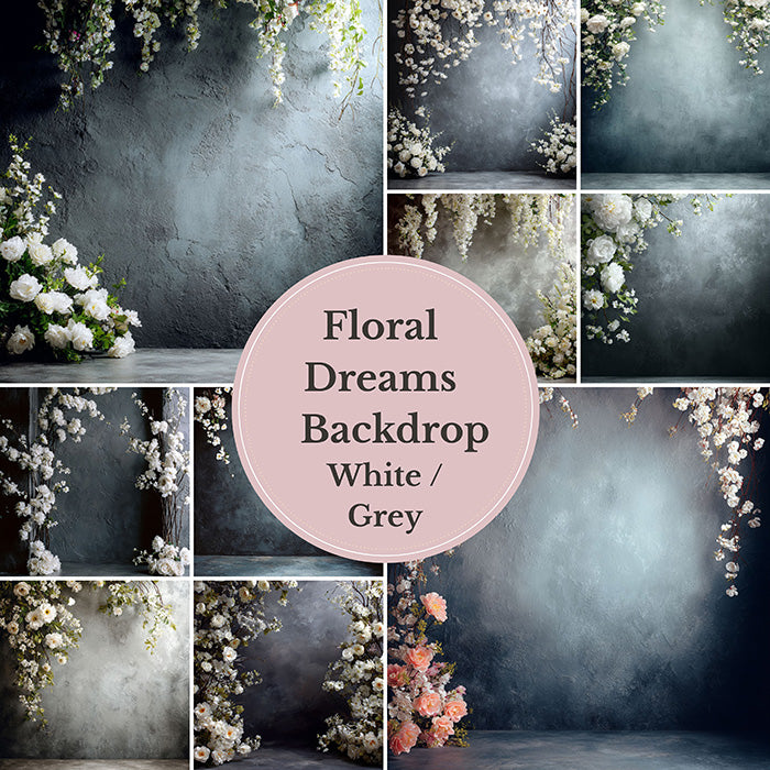 Elegant White Floral Backdrop – Soft Textured Wall with Hanging Blossoms