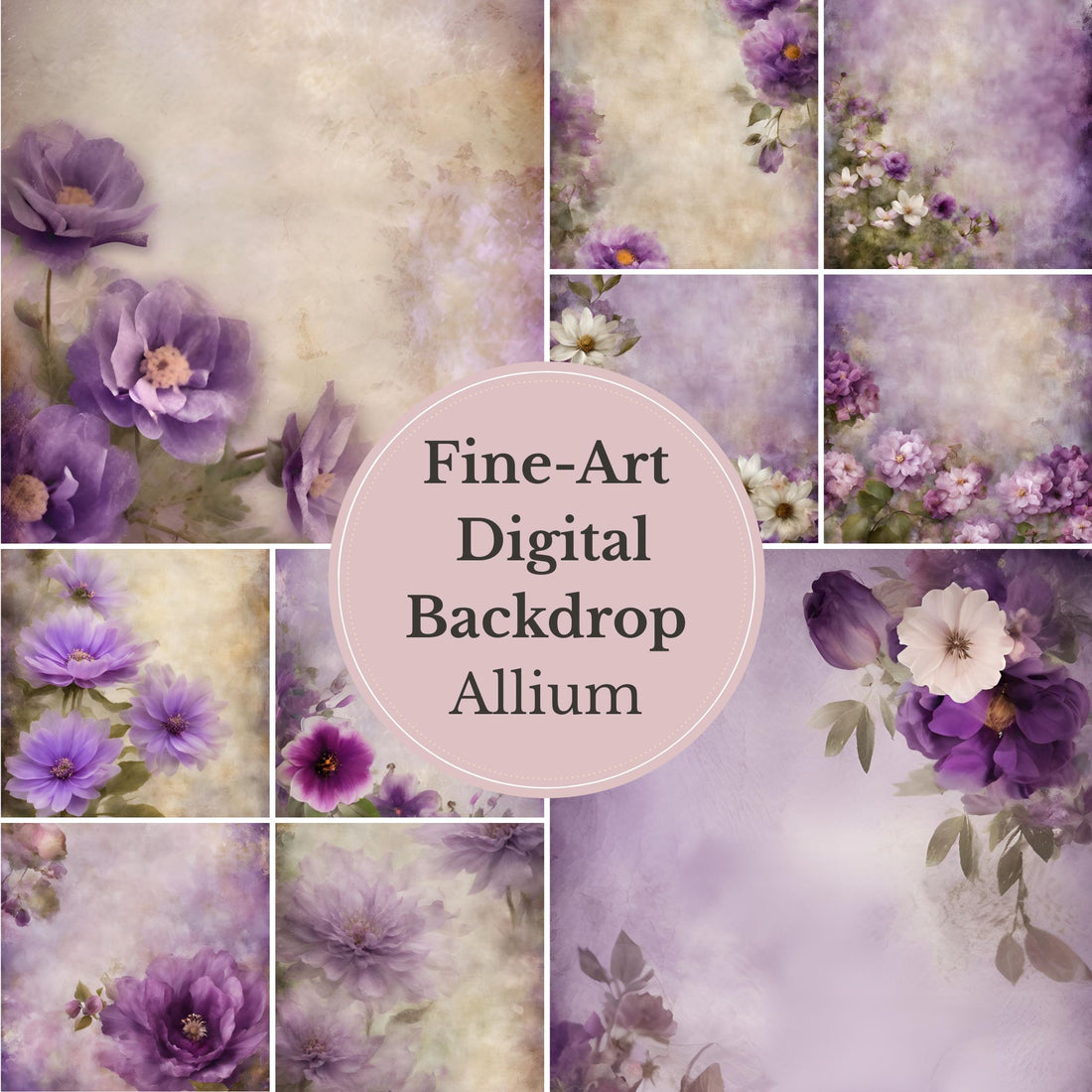 Allium Flower Handcrafted Canvas Style Digital Backdrops, Maternity Photoshoot Backgrounds, Flower Texture Overlays, Flower Fine Art Backdrop Designs, Photoshop Overlay Textures