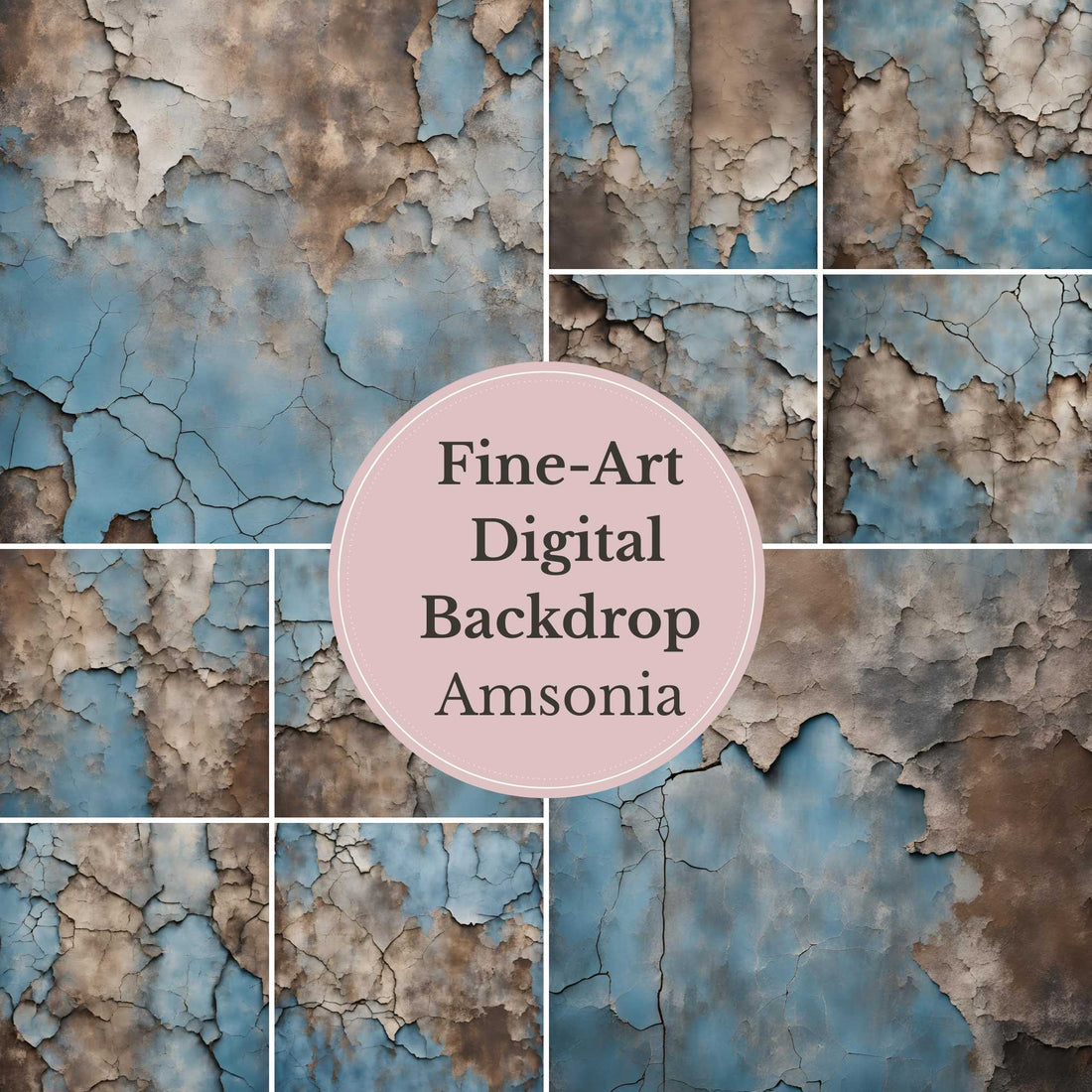 Amsonia Vintage Blue Cracked Wall Digital Backdrop – Distressed Textured Background for Photoshop