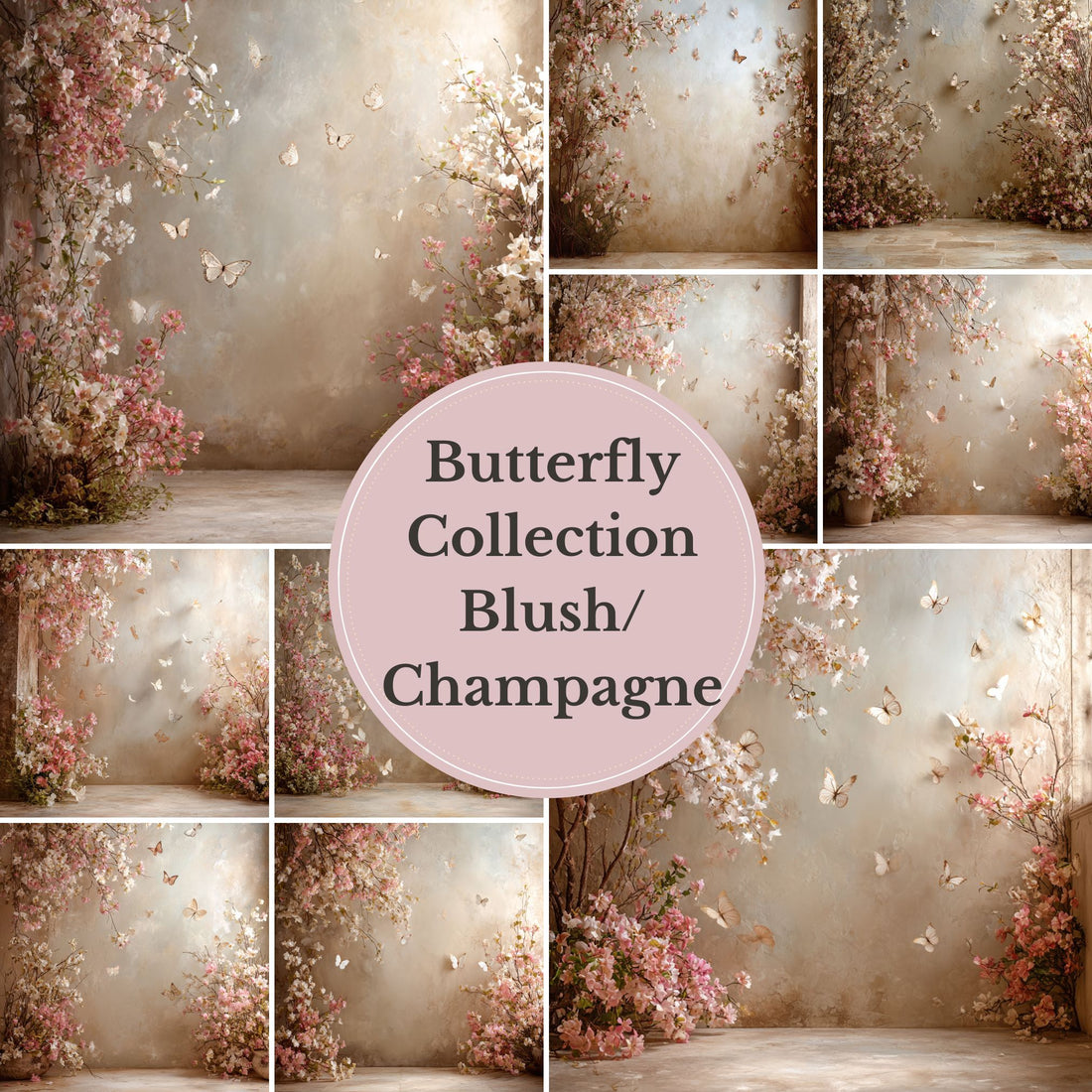 Butterfly Collection Digital Backdrop – Blush &amp; Champagne Tones for Maternity and Fine Art Photography