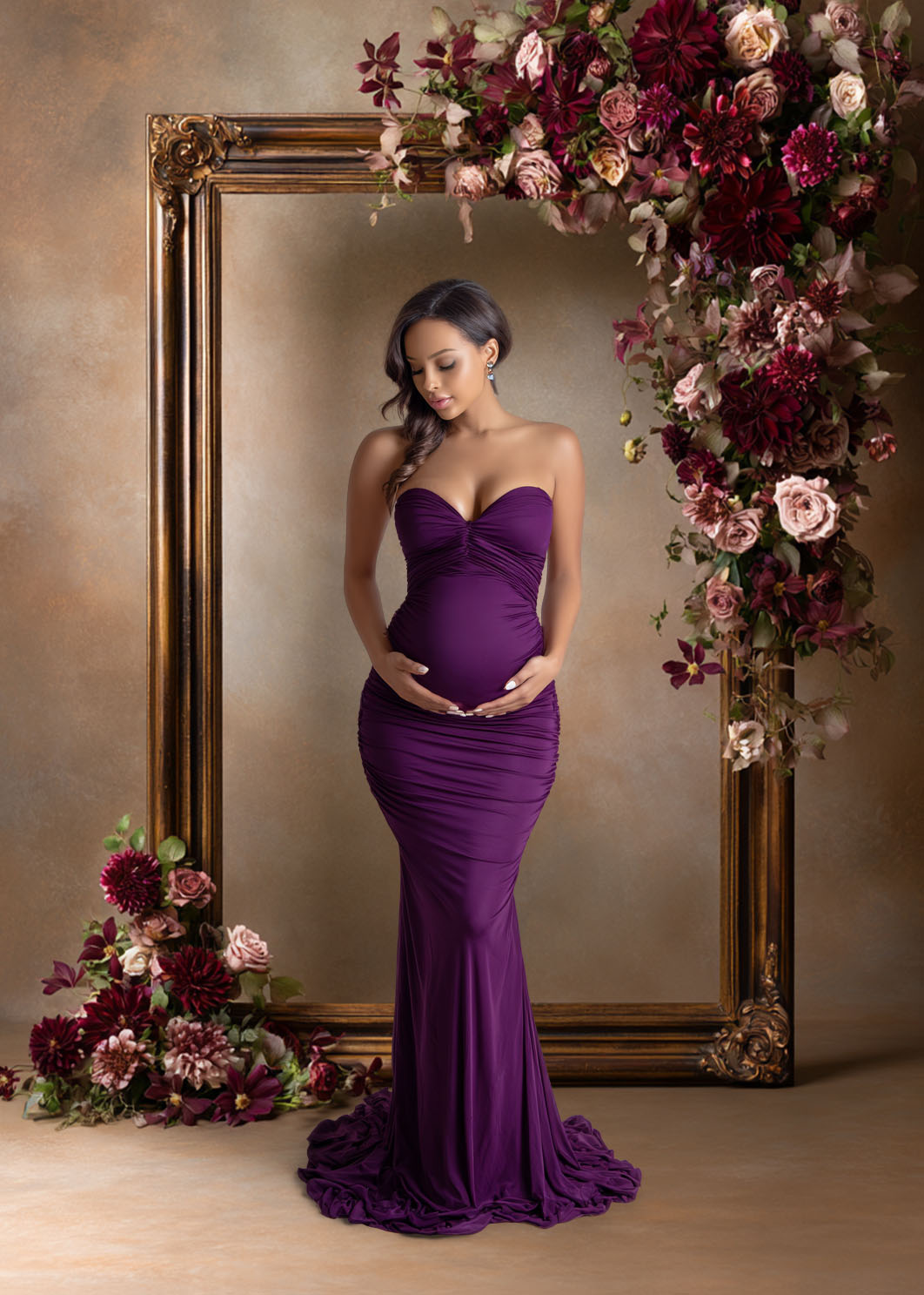 Vintage Floral Frame Digital Backdrop Collection – Plum &amp; Aubergine Fine Art Photography Backgrounds