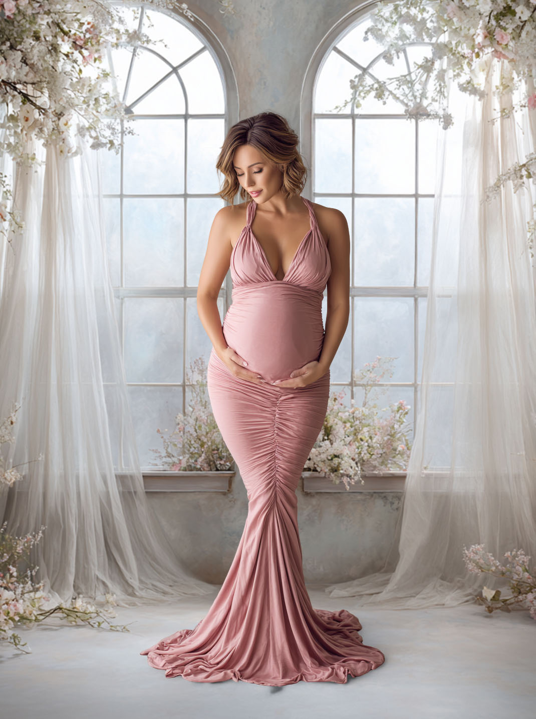 Romantic Floral Window Digital Backdrop Set – Fine Art Photography Backgrounds for Newborn, Maternity &amp; Child Portraits
